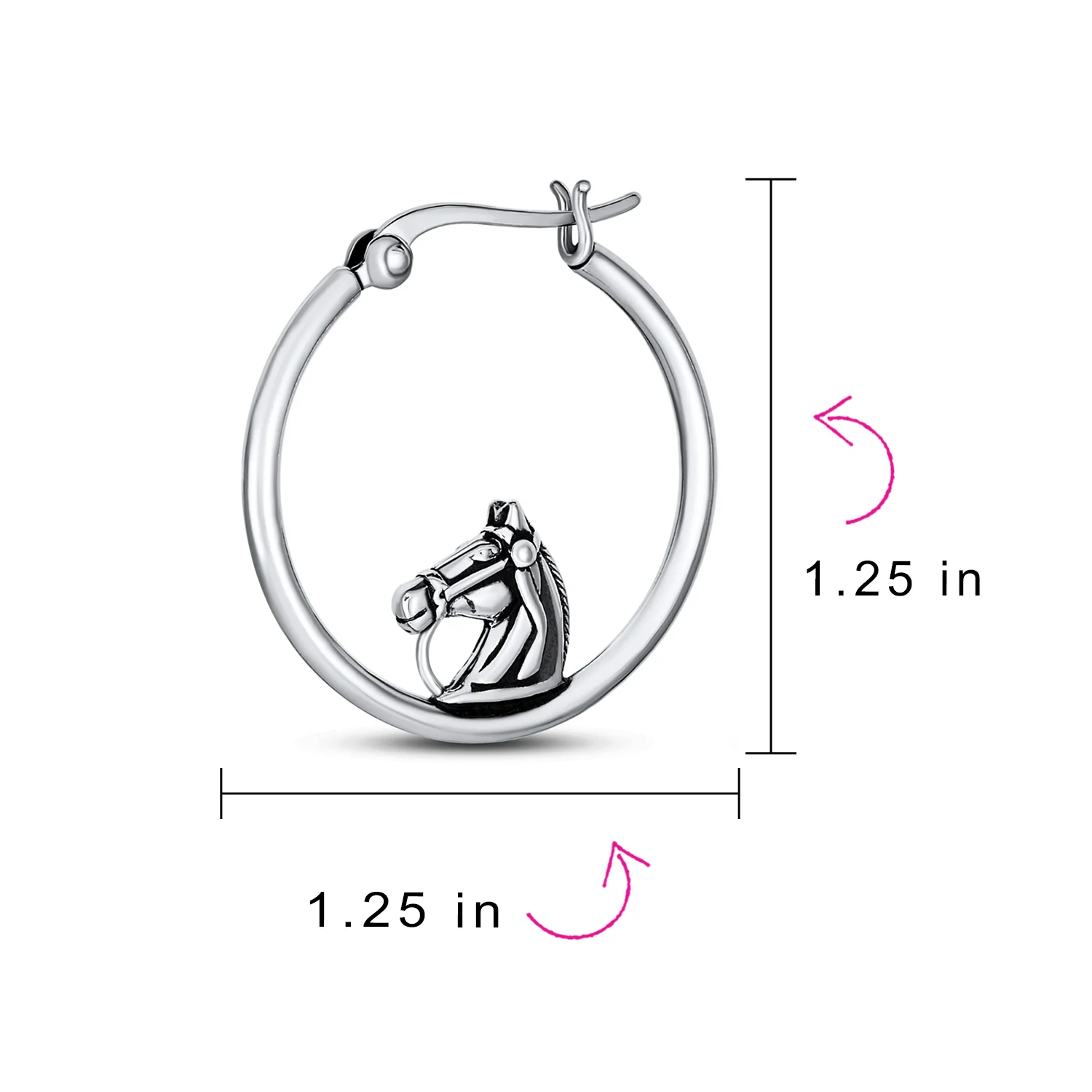 Hoop Huggie Earrings Sterling Silver Horse Design 1.25 Inch Western Style - Image 4
