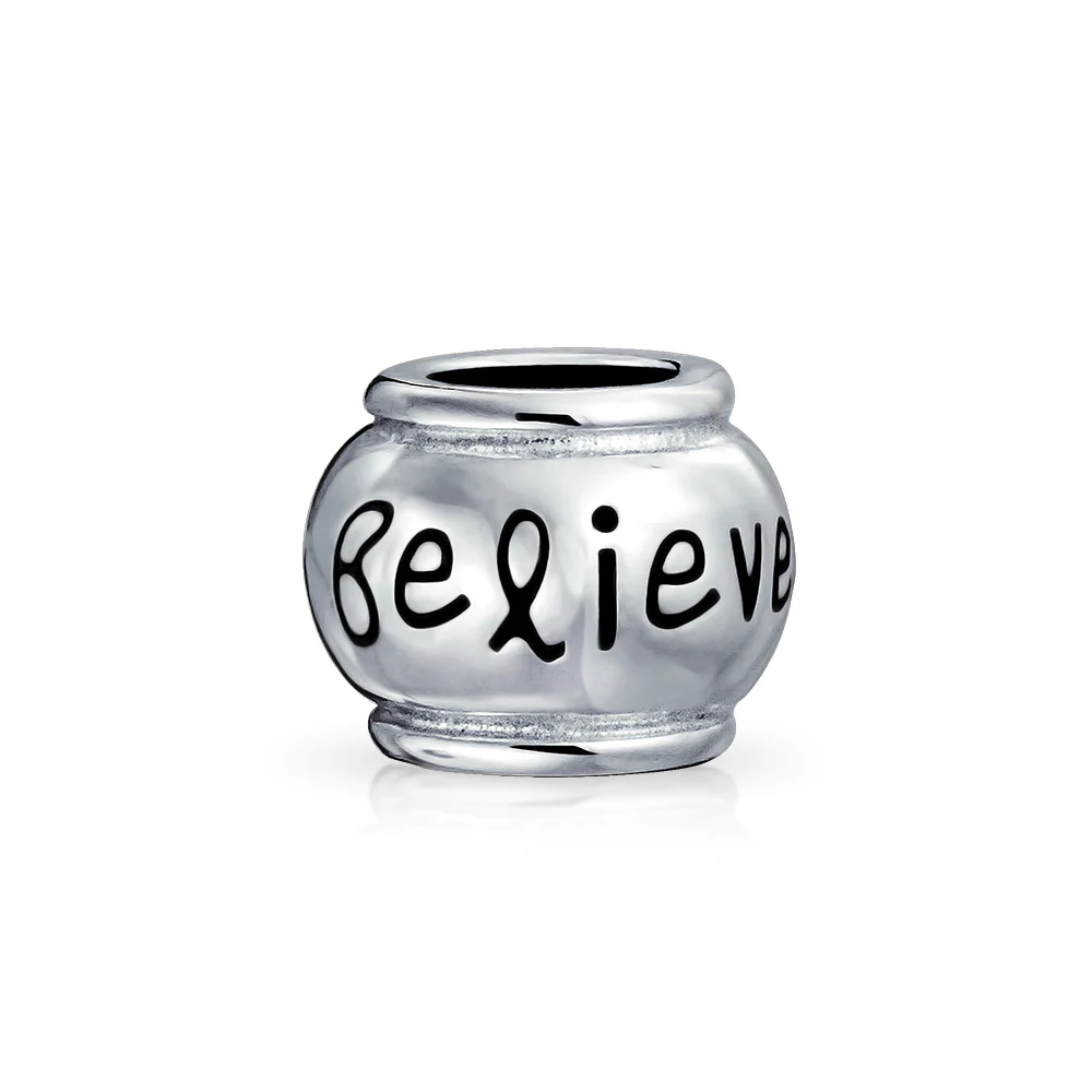 Hope Believe Survivor Message Charm Bead Sterling Silver for European Bracelet - Image 4