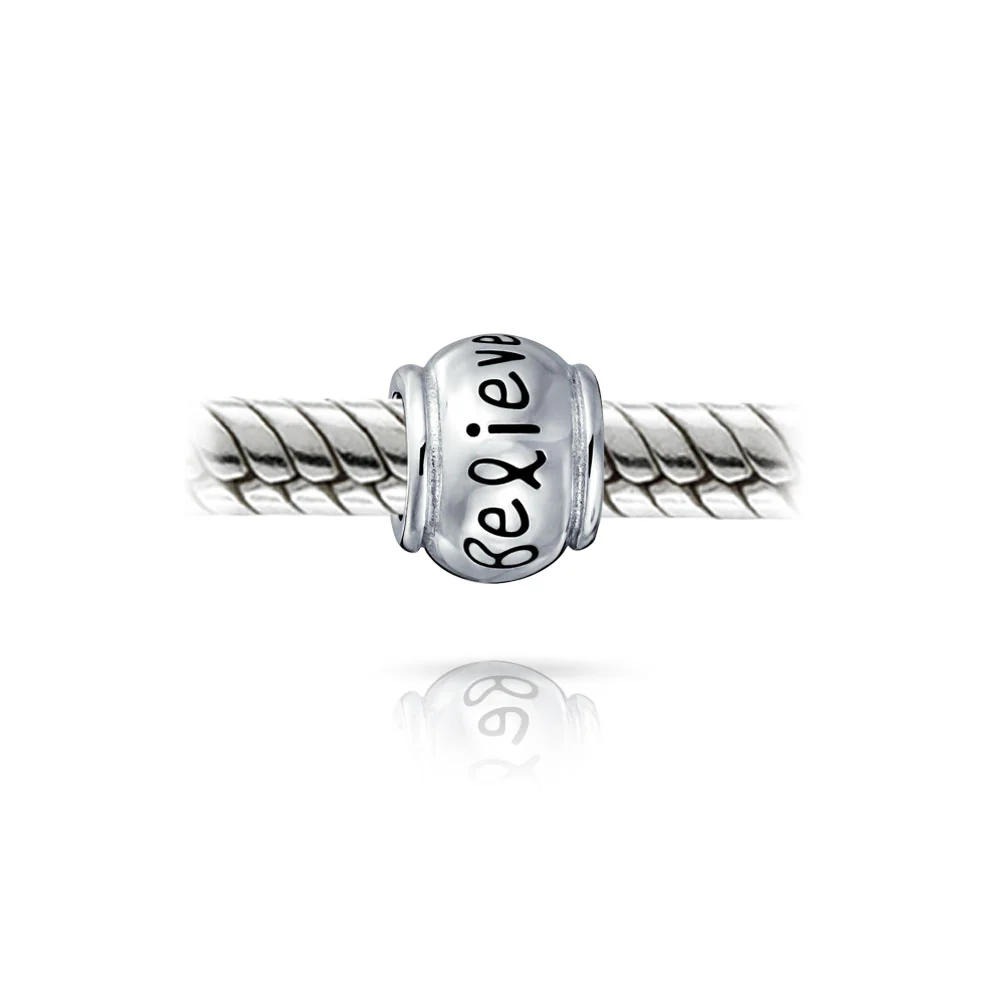 Hope Believe Survivor Message Charm Bead Sterling Silver for European Bracelet - Image 8