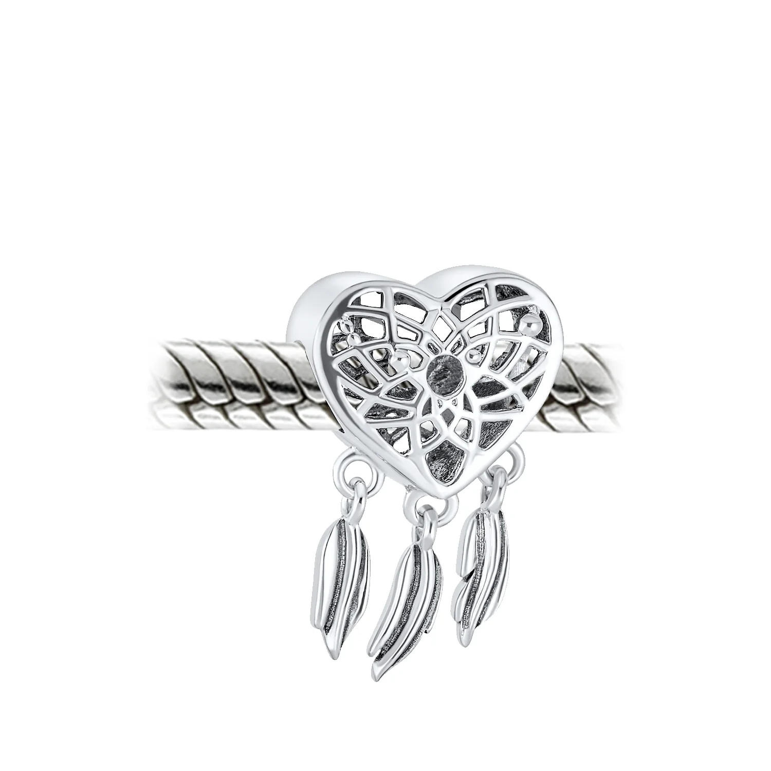 Hopes Dreams Heart Amulet Native American Dream Catcher Dangle Charm Bead Silver - Image 2