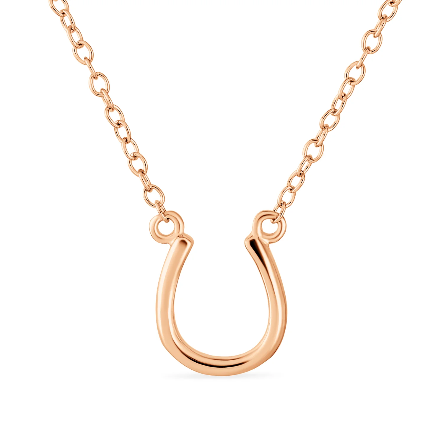 Horseshoe Pendant Necklace & Snaffle Bit Hoop Earrings Set Rose Gold Plated - Image 3