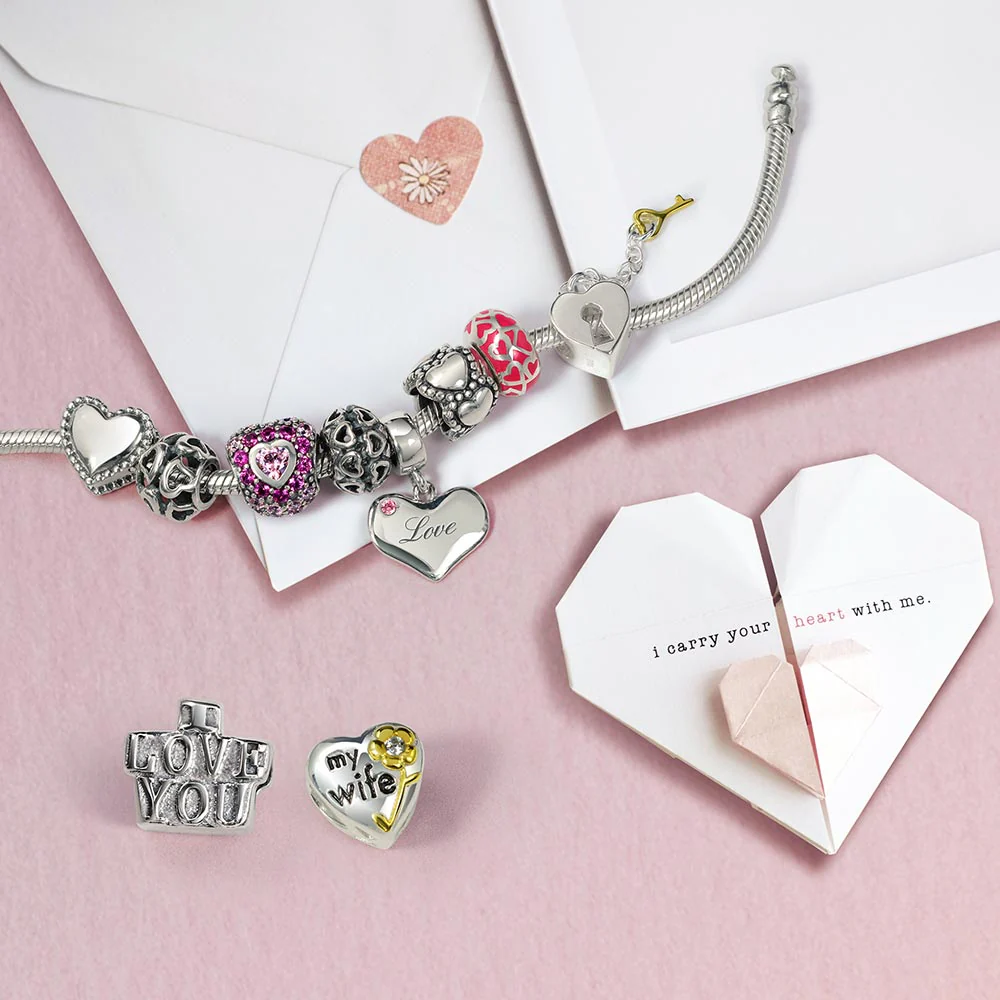 Hot Fuchsia Cubic Zirconia CZ Pave Pink Heart Charm Bead Sterling Silver Fits European Bracelet - Image 4