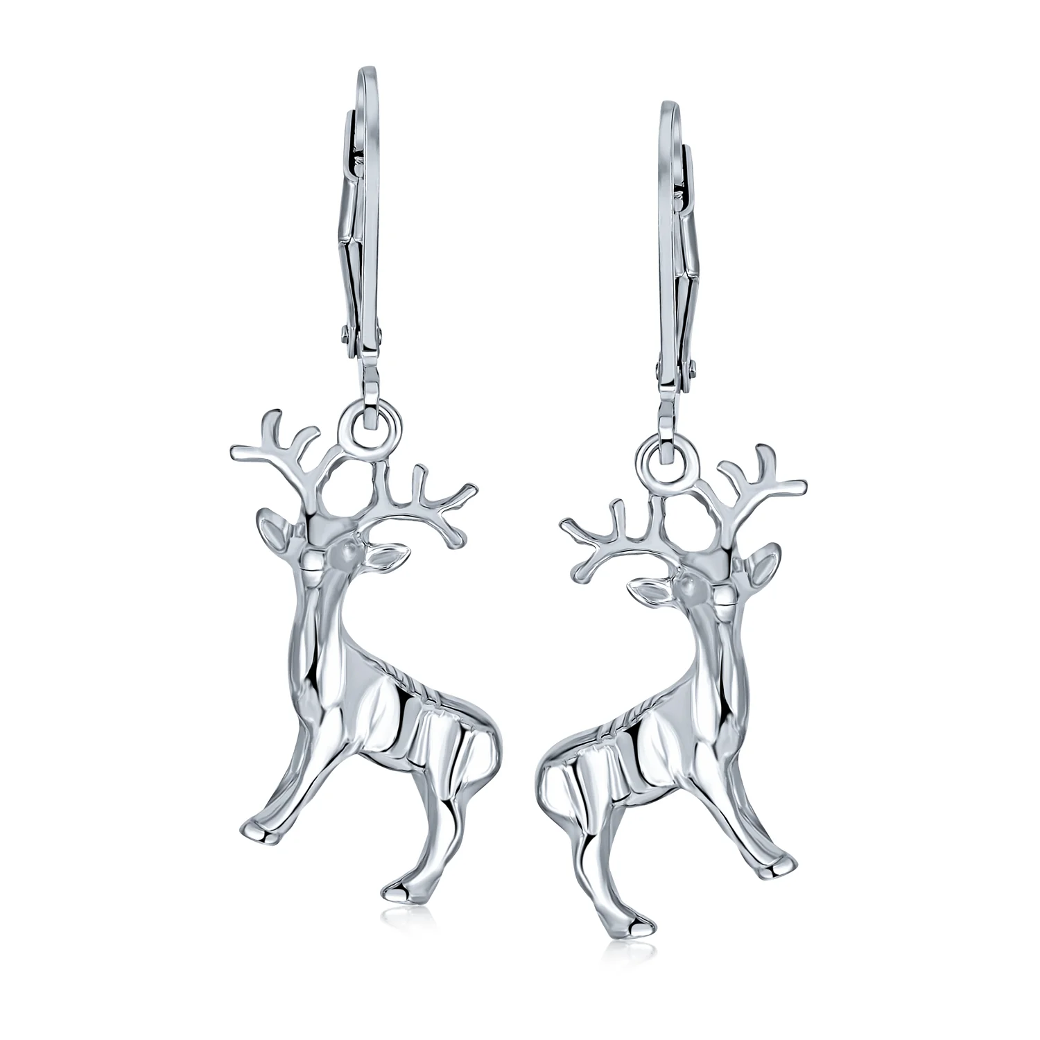 Hunter Christmas Reindeer Dangle Earrings Elk Moose Antelope Design Silver - Image 2