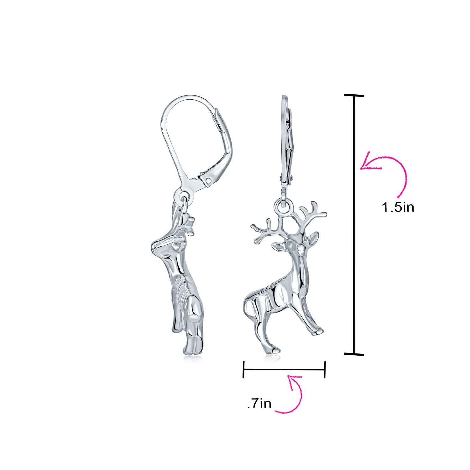 Hunter Christmas Reindeer Dangle Earrings Elk Moose Antelope Design Silver - Image 4