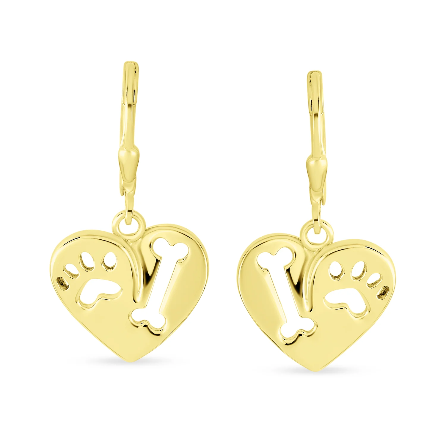 I Love My Dog Paw Print Dangle Heart Shape Earrings Animal Lover .925 Sterling Silver Lever back - Image 4