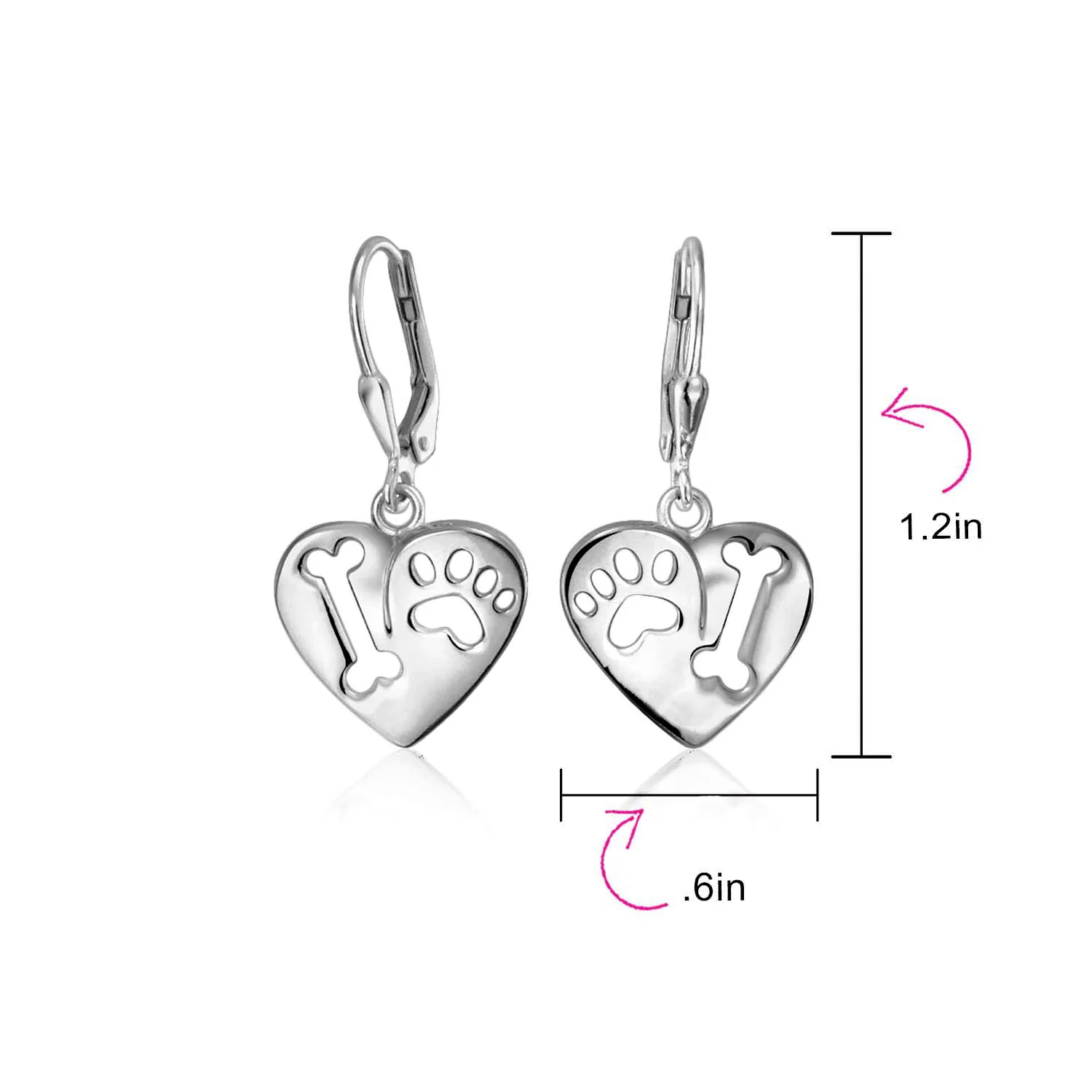 I Love My Dog Paw Print Dangle Heart Shape Earrings Animal Lover .925 Sterling Silver Lever back - Image 7