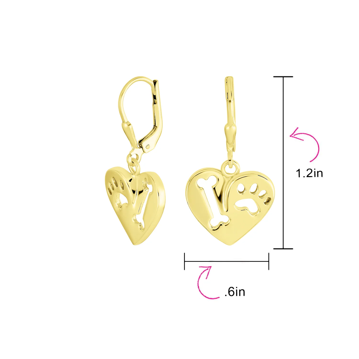 I Love My Dog Paw Print Dangle Heart Shape Earrings Animal Lover .925 Sterling Silver Lever back - Image 8