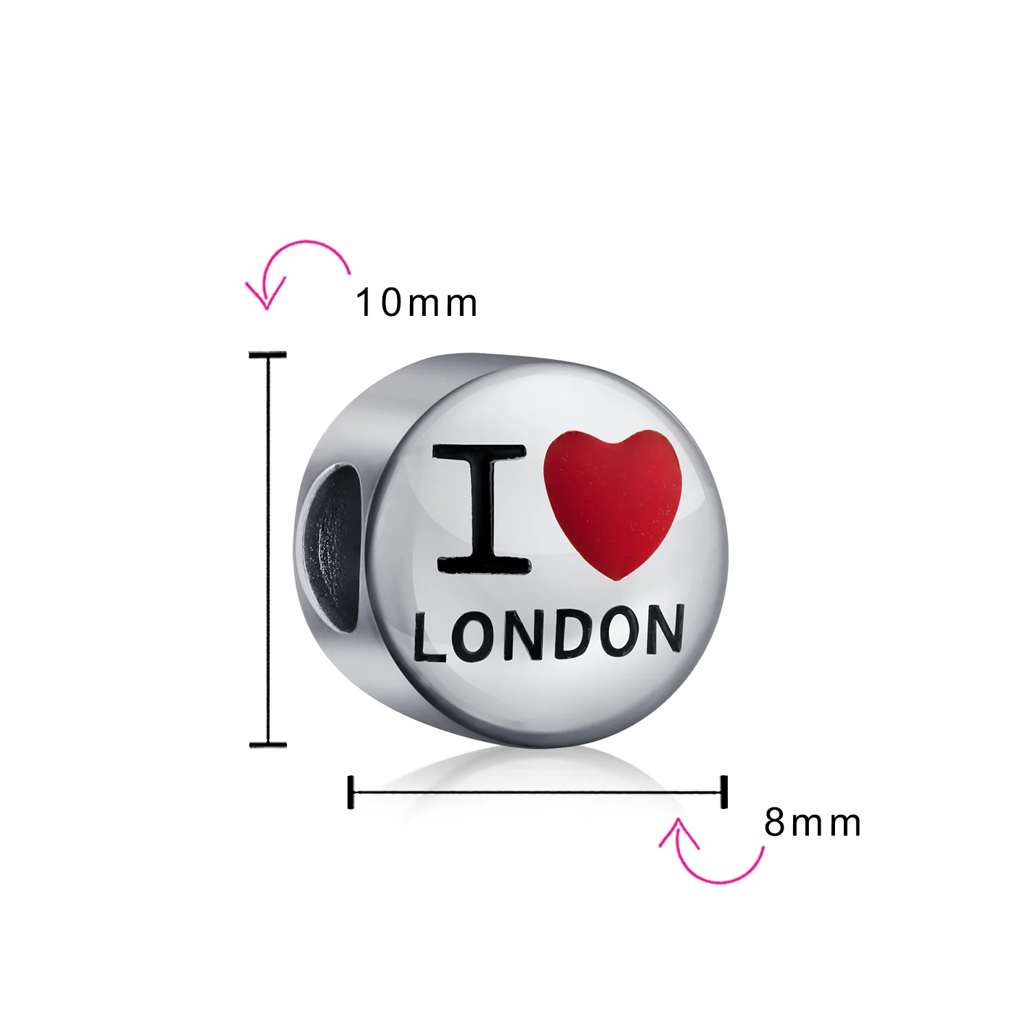 Travel I Love London England Charm Bead .925 Sterling Silver for Bracelet - Image 3