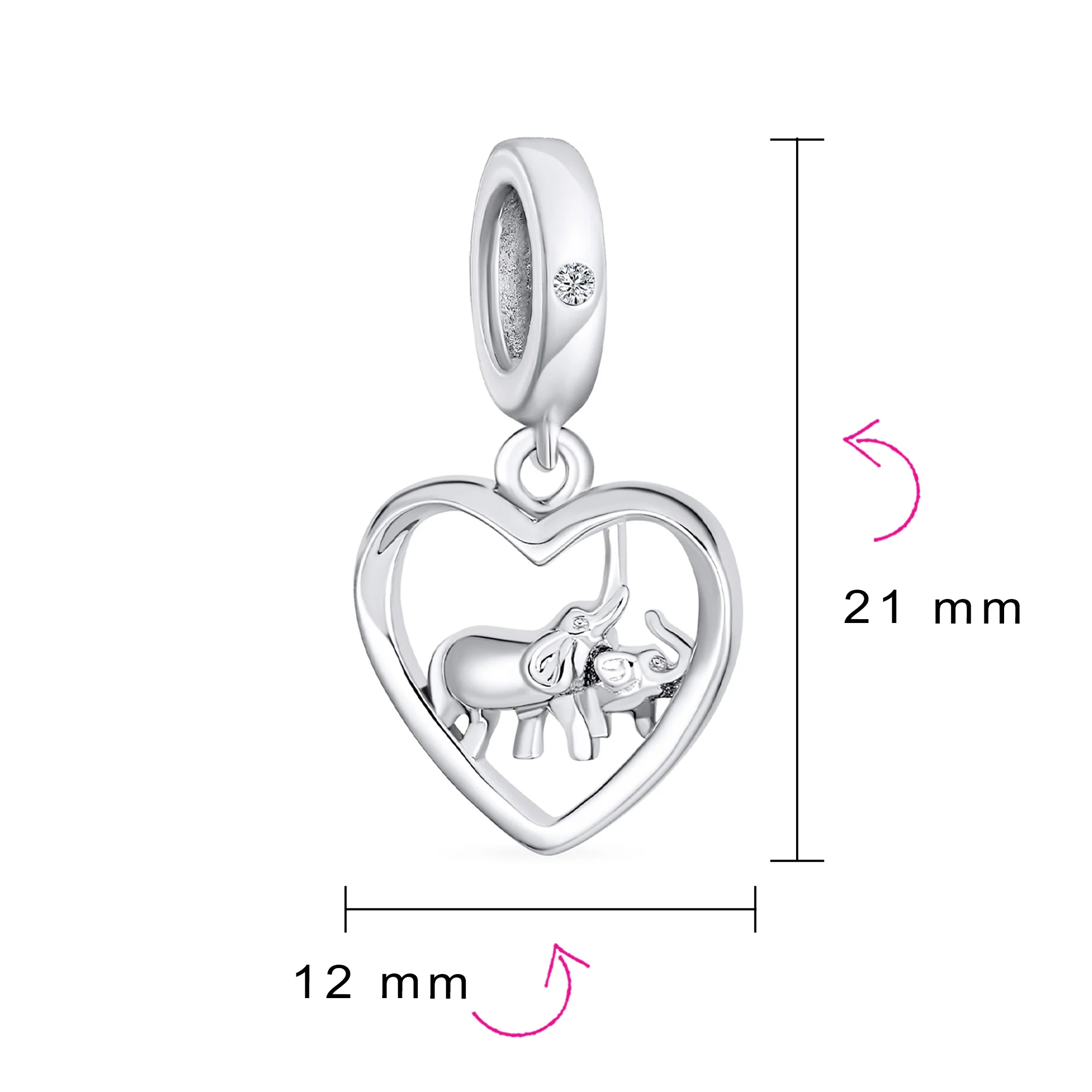 I Love You Heart Elephant Charm Bead Sterling Silver for European Bracelet - Image 4