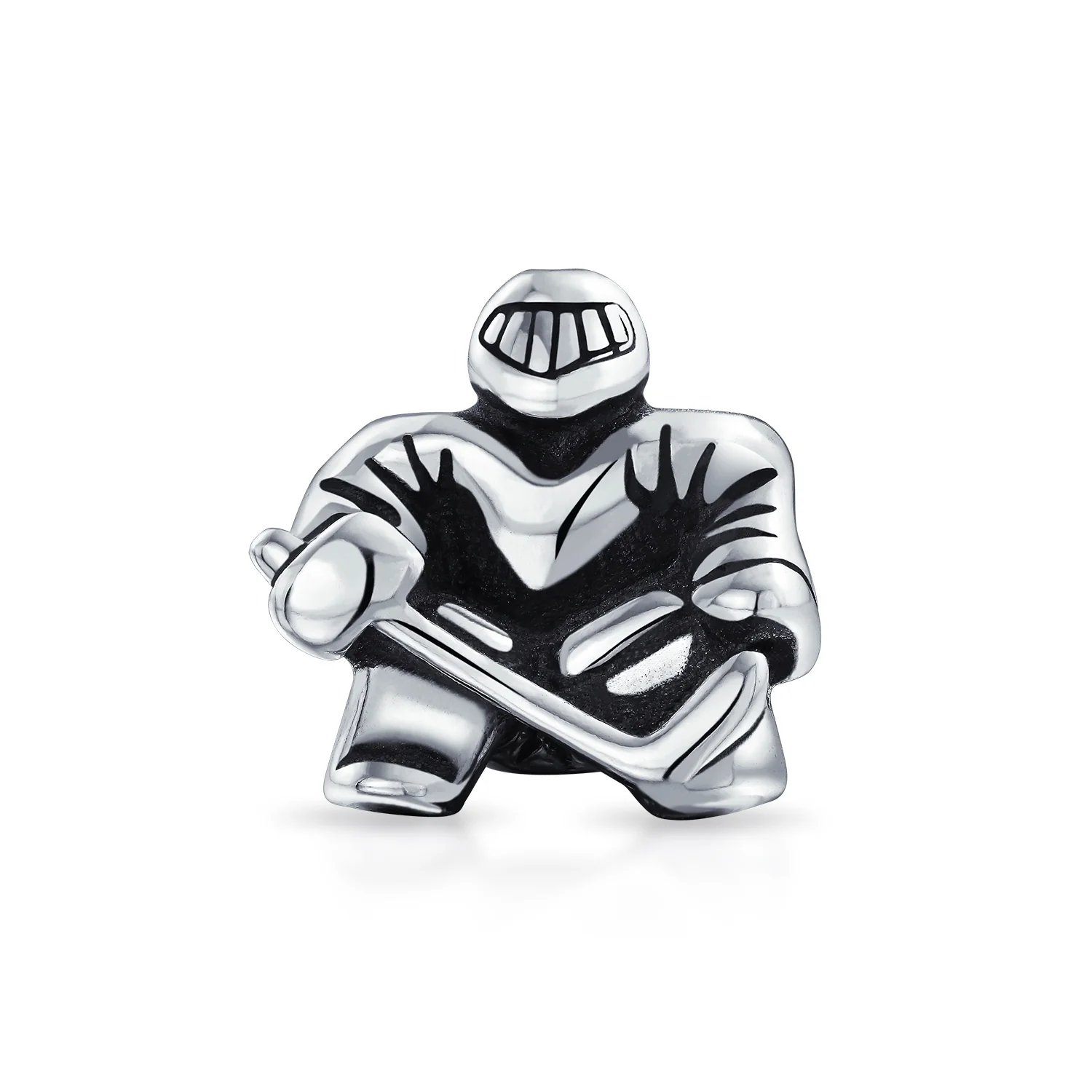 Ice Hockey Goalie Sports Team Charm Bead .925 Sterling Silver for Bracelet