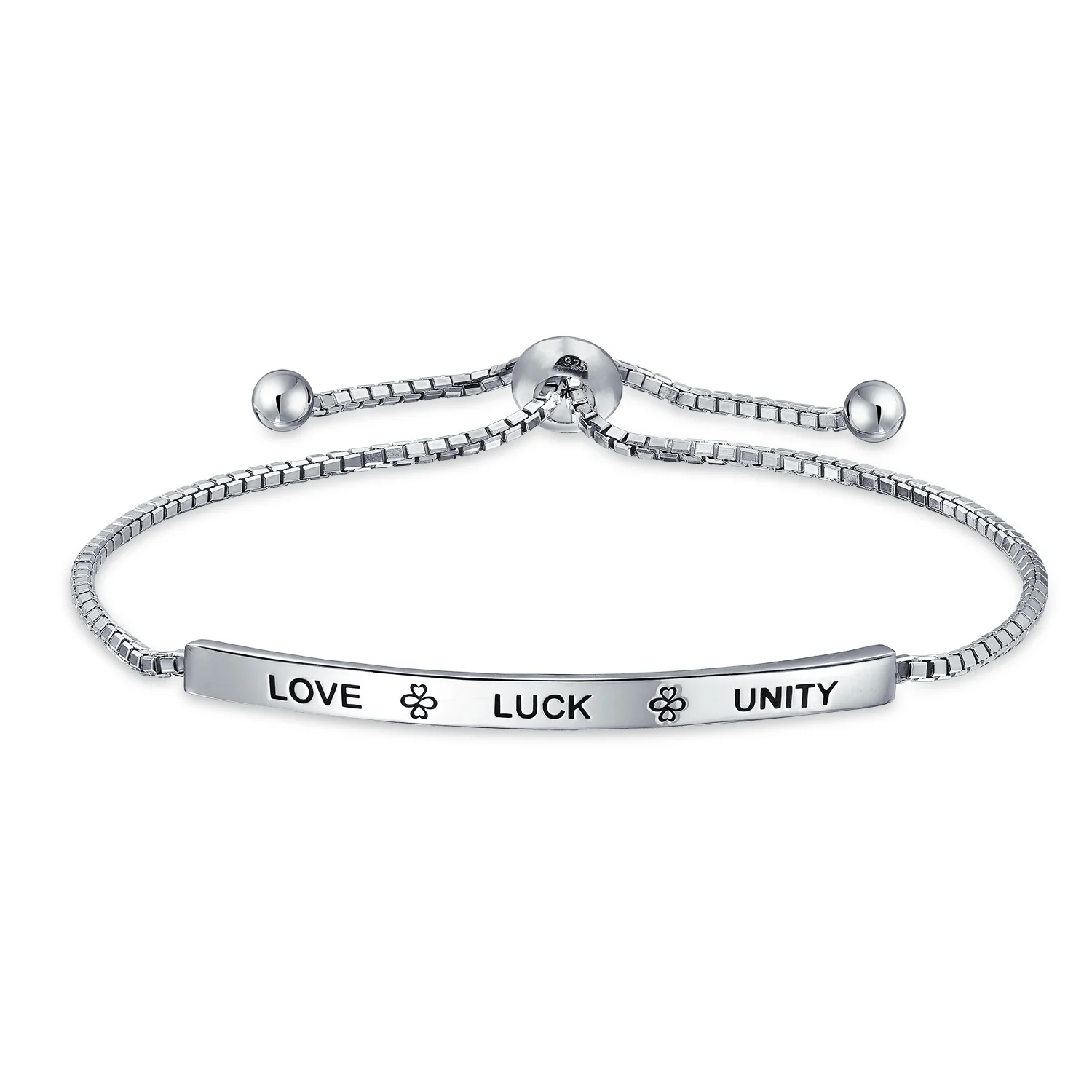 BFF Love Luck Unity Inspirational Words Bolo Bracelet .925 Sterling Silver Adjustable