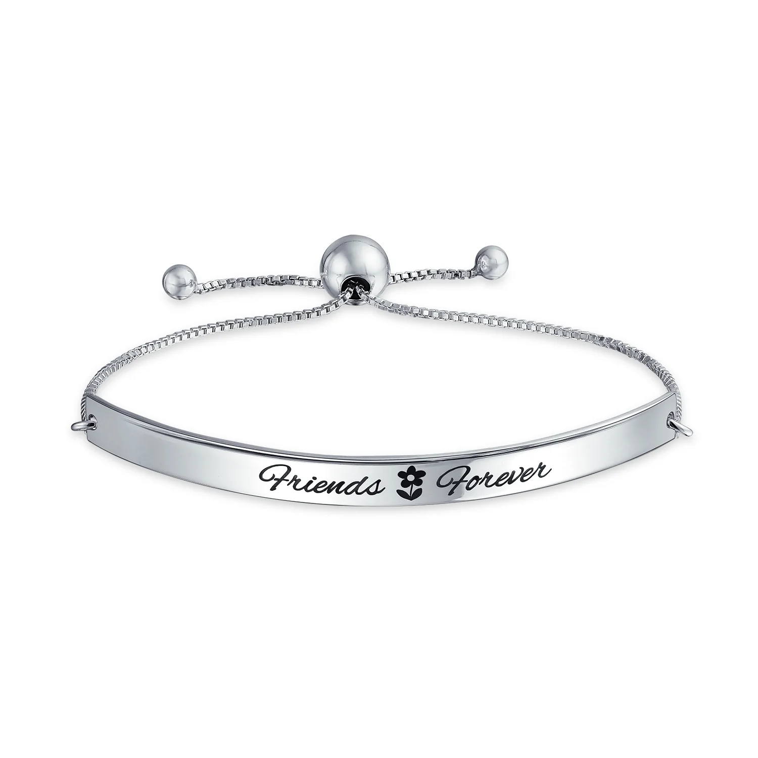 Inspirational BFF Saying Best Friends Forever ID Bolo Bracelet .925 Sterling Silver