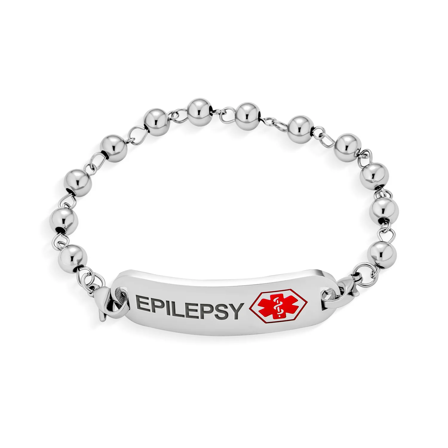 Name Tag Medical ID Bracelet Ball Bead Link Chain Stainless Steel 77.5 Inch - Image 14