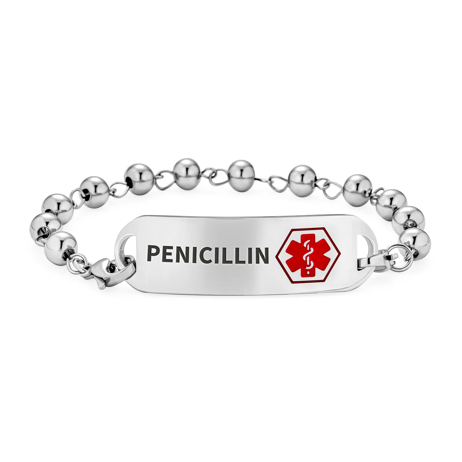 Name Tag Medical ID Bracelet Ball Bead Link Chain Stainless Steel 77.5 Inch - Image 4