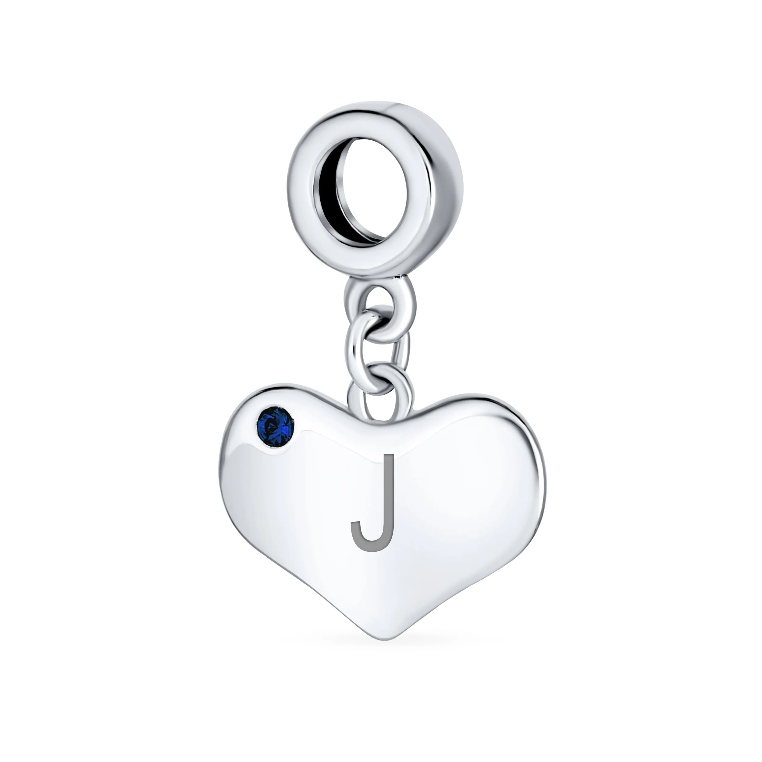 Initial Alphabet Blue Crystal Accent Heart Dangle Bead Charm Sterling Silver - Image 10