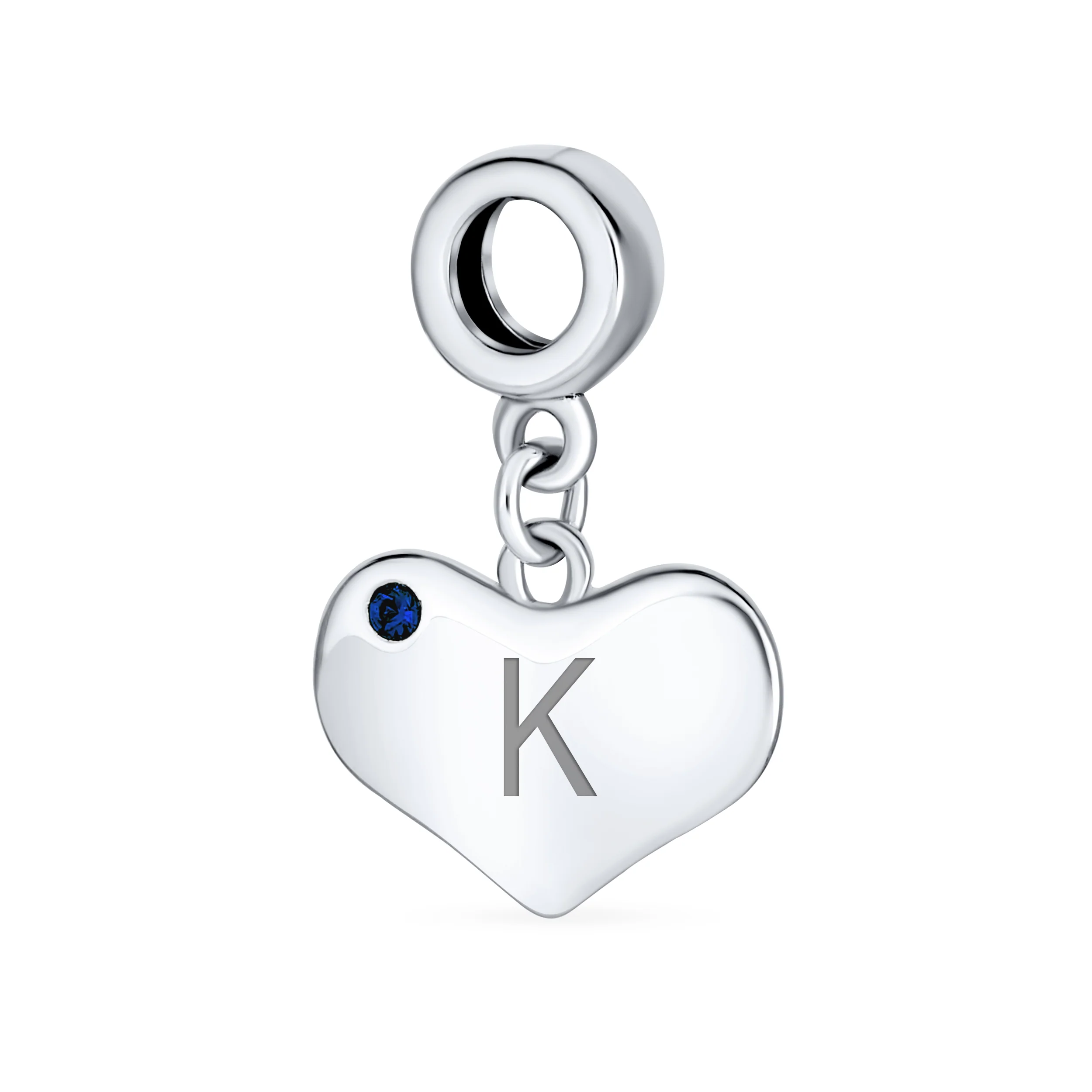 Initial Alphabet Blue Crystal Accent Heart Dangle Bead Charm Sterling Silver - Image 11