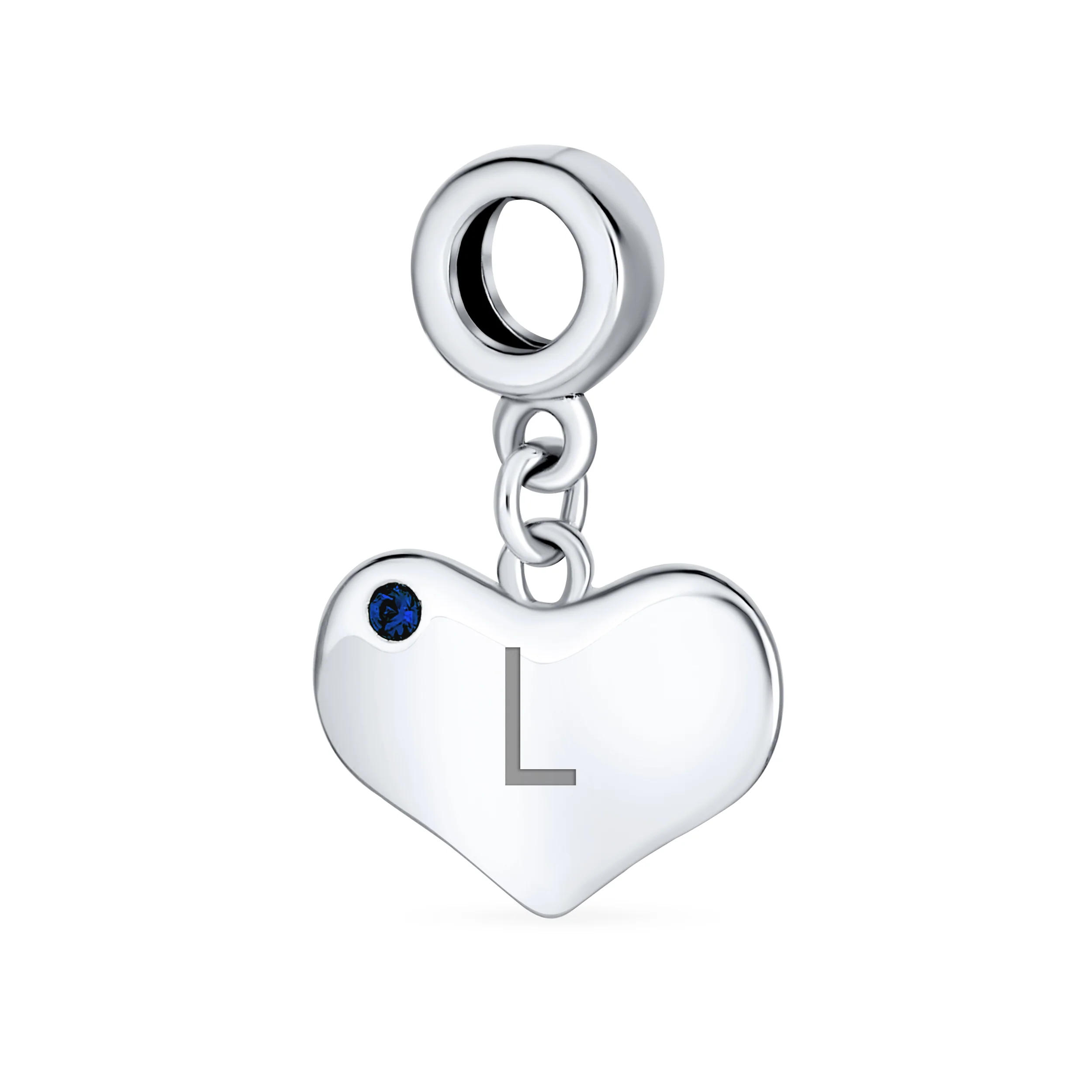 Initial Alphabet Blue Crystal Accent Heart Dangle Bead Charm Sterling Silver - Image 12