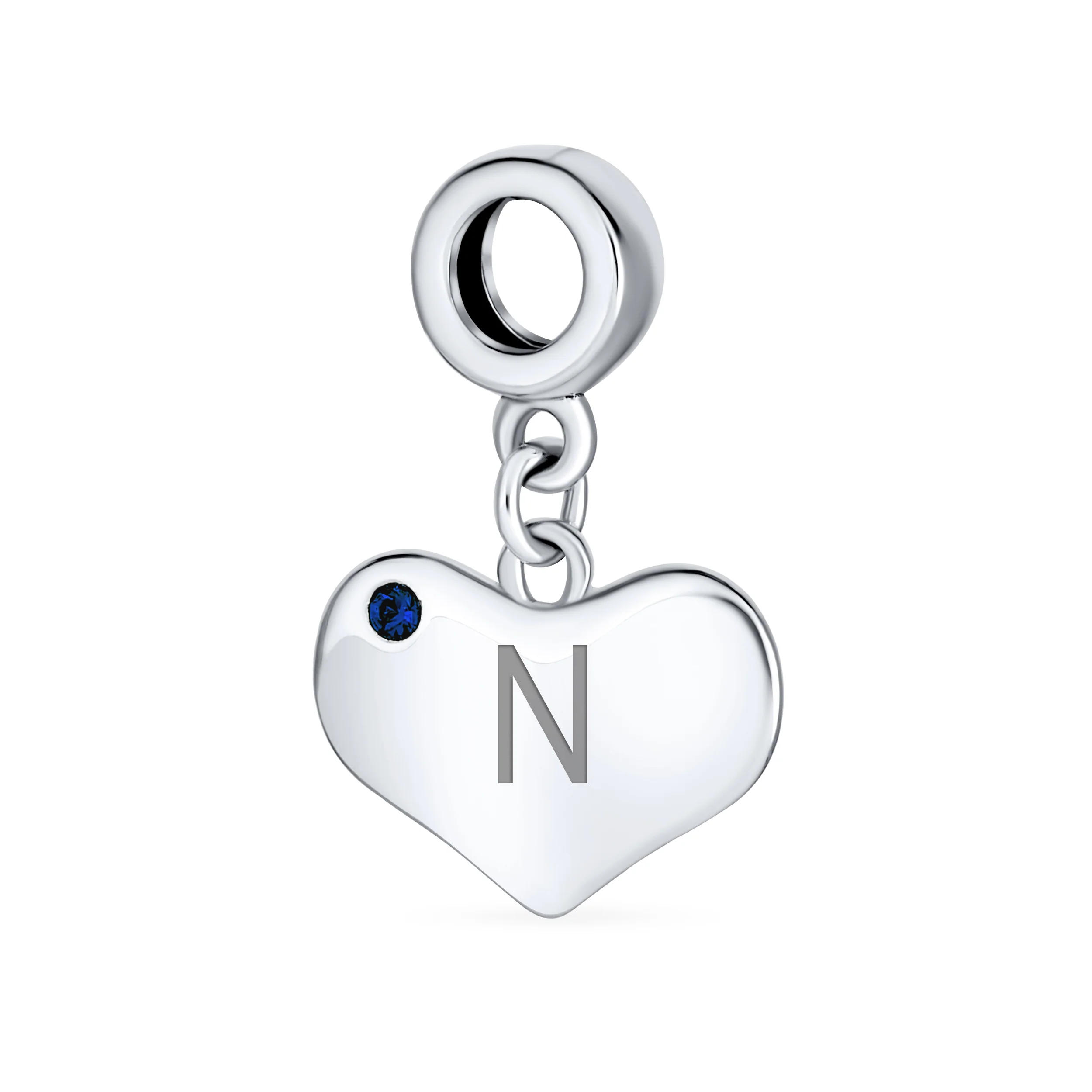 Initial Alphabet Blue Crystal Accent Heart Dangle Bead Charm Sterling Silver - Image 14