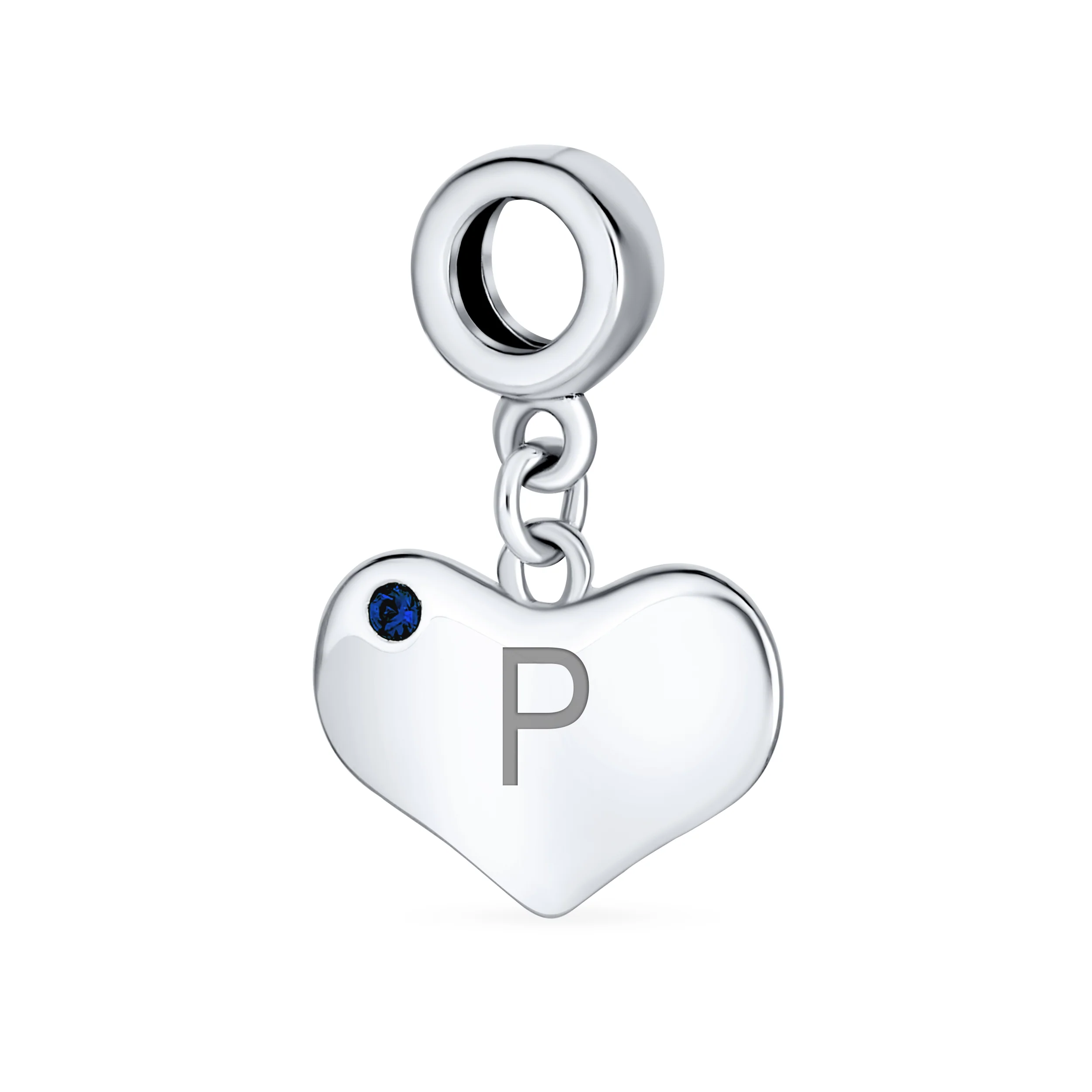 Initial Alphabet Blue Crystal Accent Heart Dangle Bead Charm Sterling Silver - Image 16