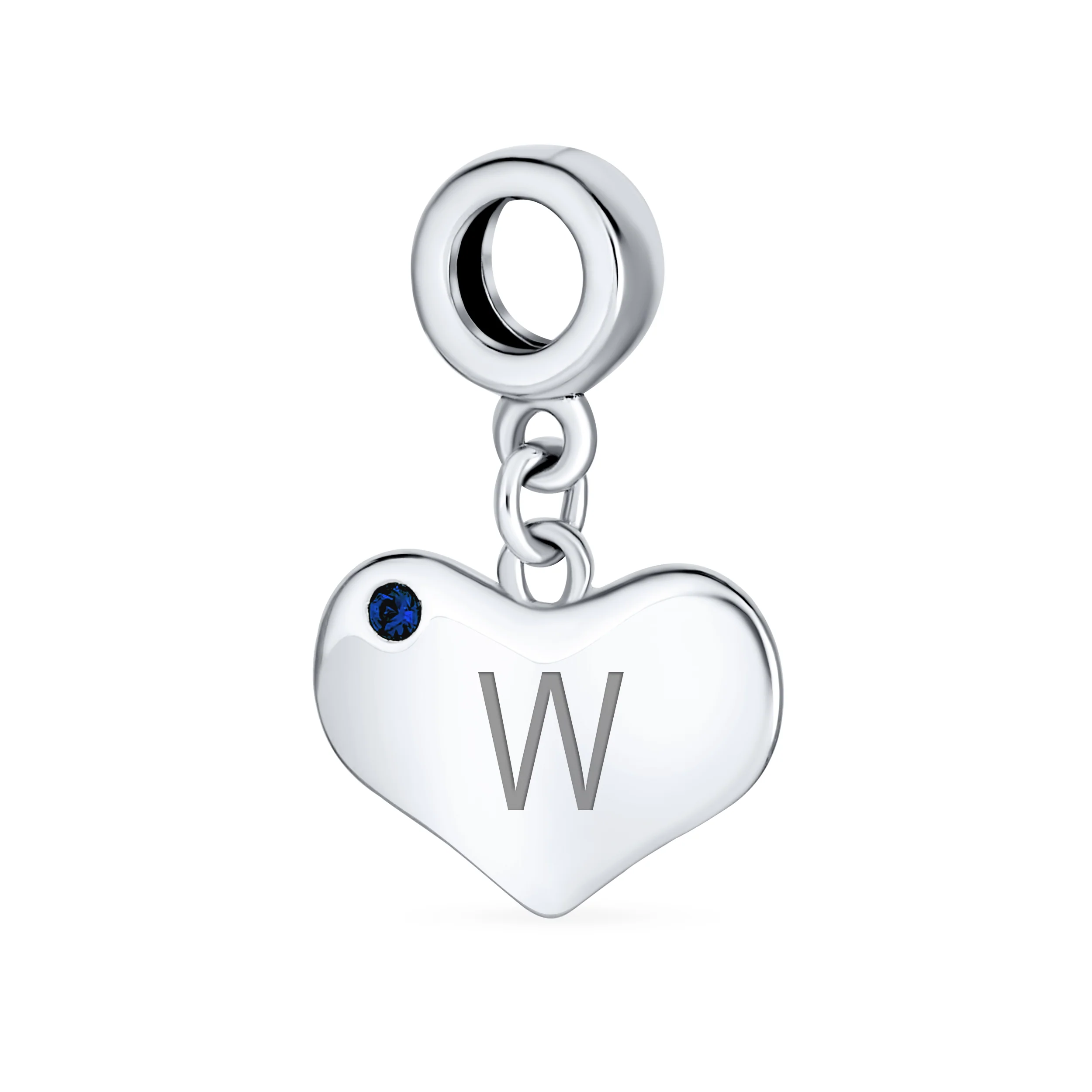 Initial Alphabet Blue Crystal Accent Heart Dangle Bead Charm Sterling Silver - Image 23