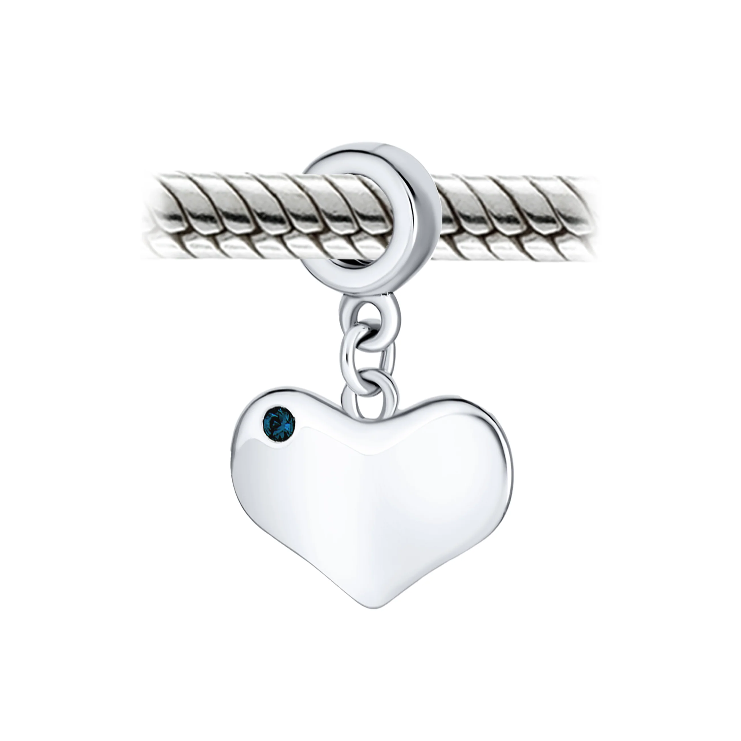Initial Alphabet Blue Crystal Accent Heart Dangle Bead Charm Sterling Silver - Image 38