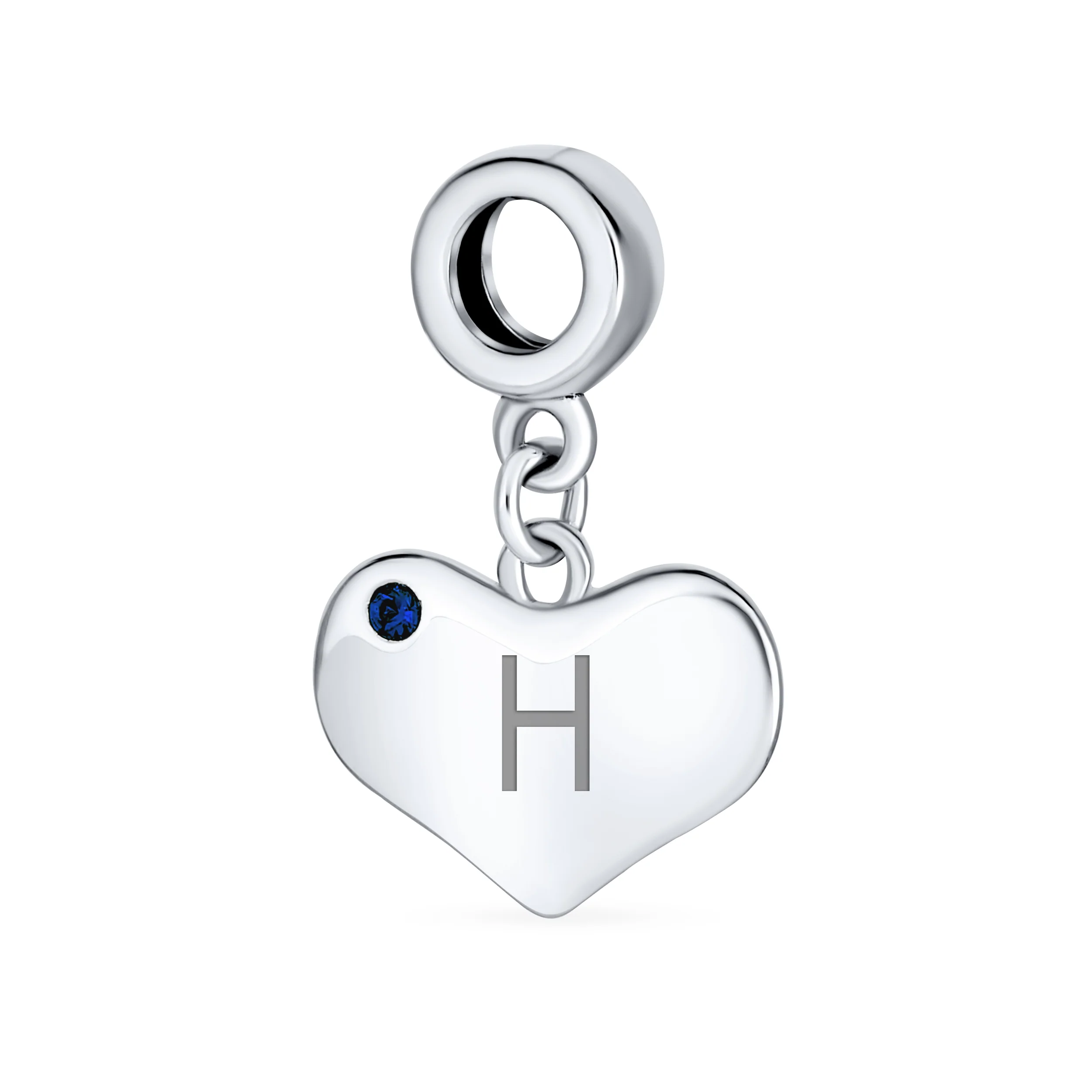 Initial Alphabet Blue Crystal Accent Heart Dangle Bead Charm Sterling Silver - Image 8
