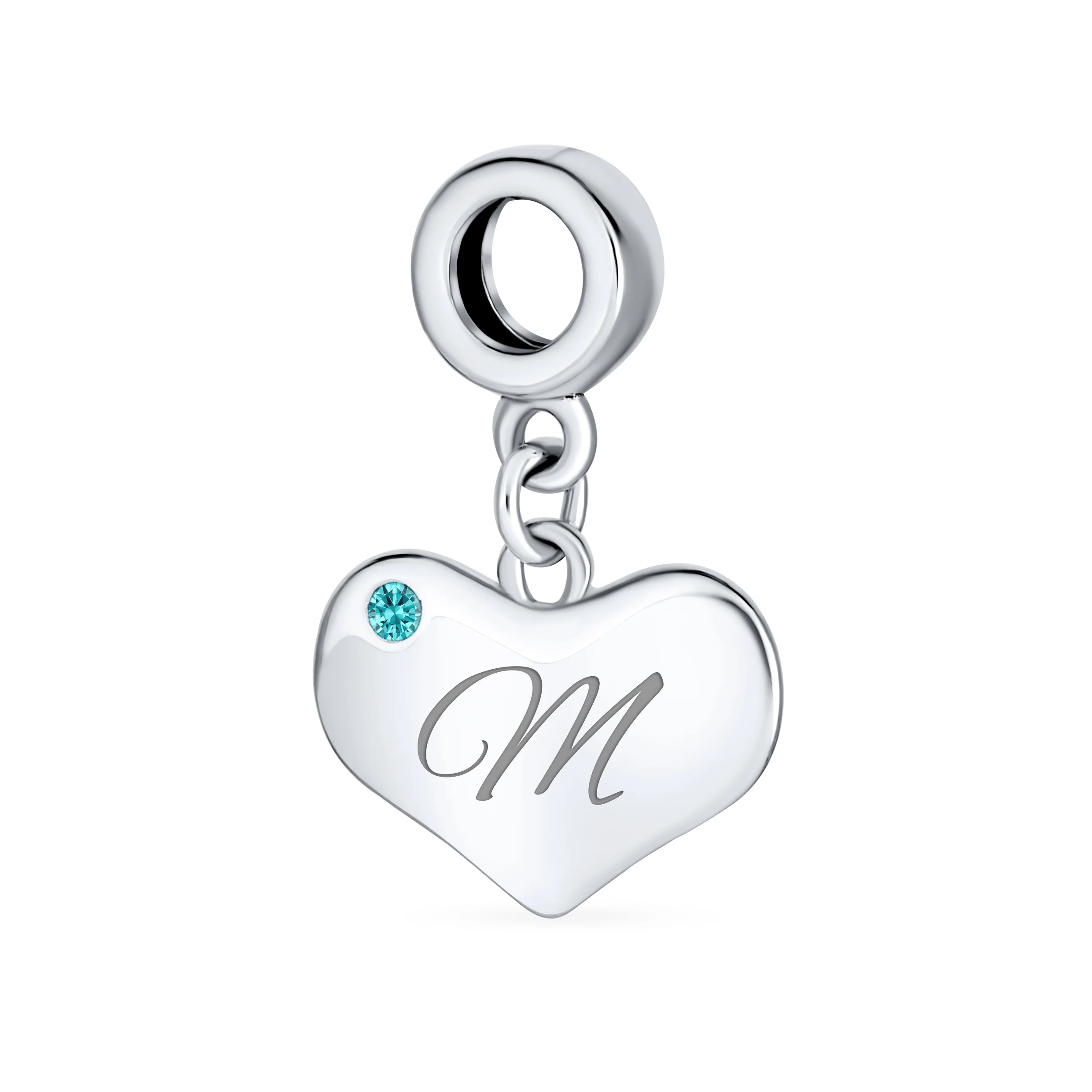 Initial Alphabet Bead Charm Aqua Blue Heart Dangle Bead for European Bracelet - Image 13