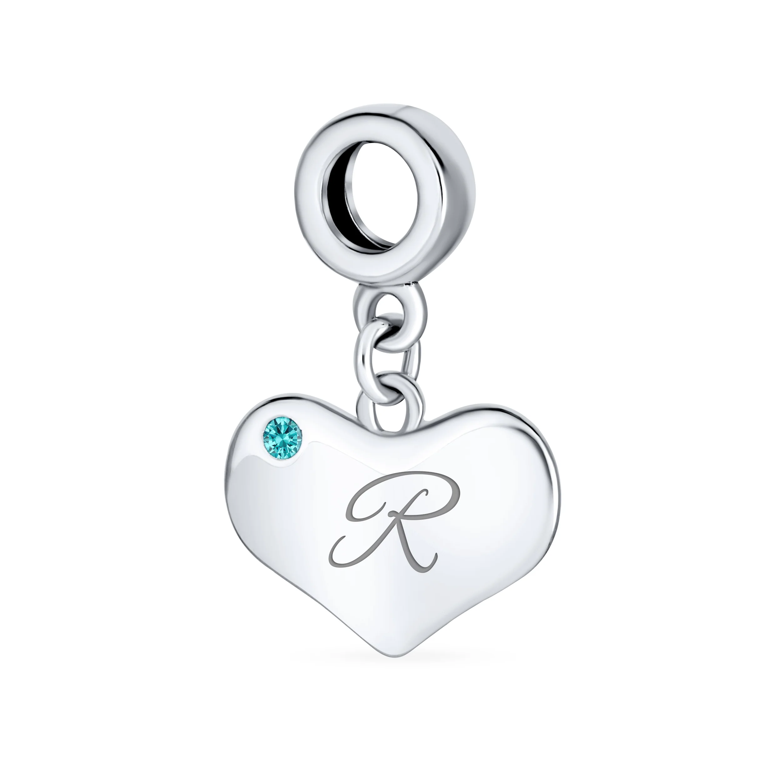 Initial Alphabet Bead Charm Aqua Blue Heart Dangle Bead for European Bracelet - Image 18
