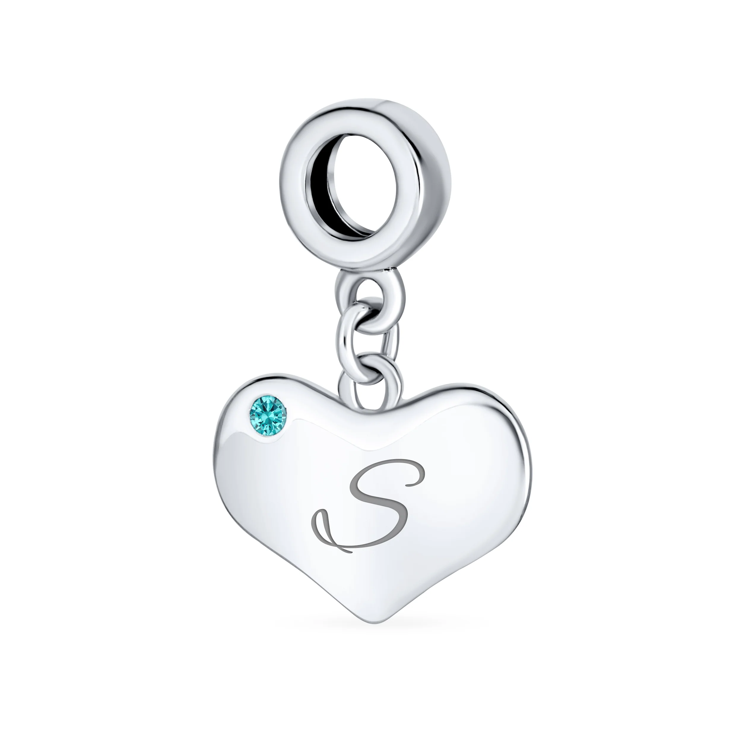 Initial Alphabet Bead Charm Aqua Blue Heart Dangle Bead for European Bracelet - Image 19