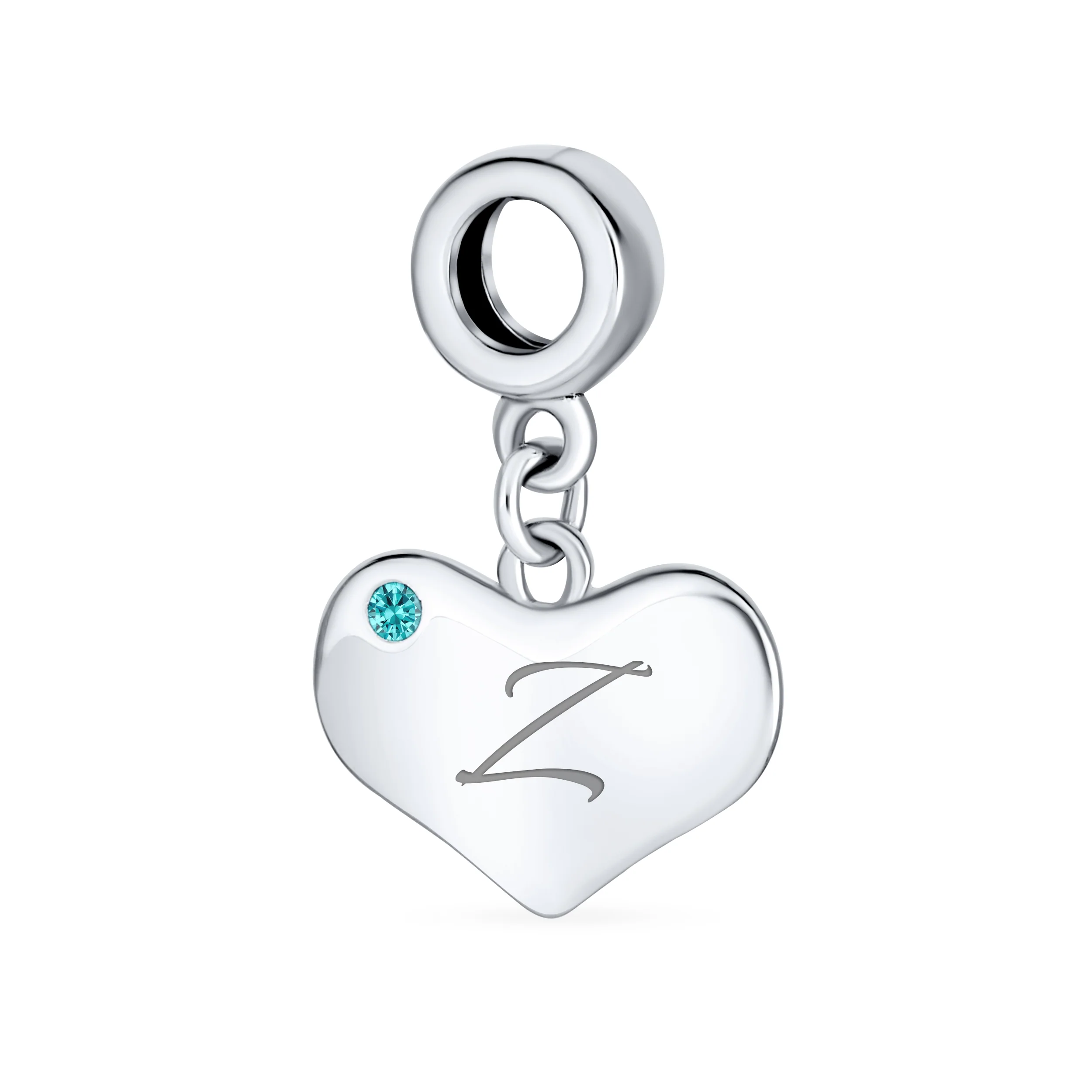 Initial Alphabet Bead Charm Aqua Blue Heart Dangle Bead for European Bracelet - Image 26