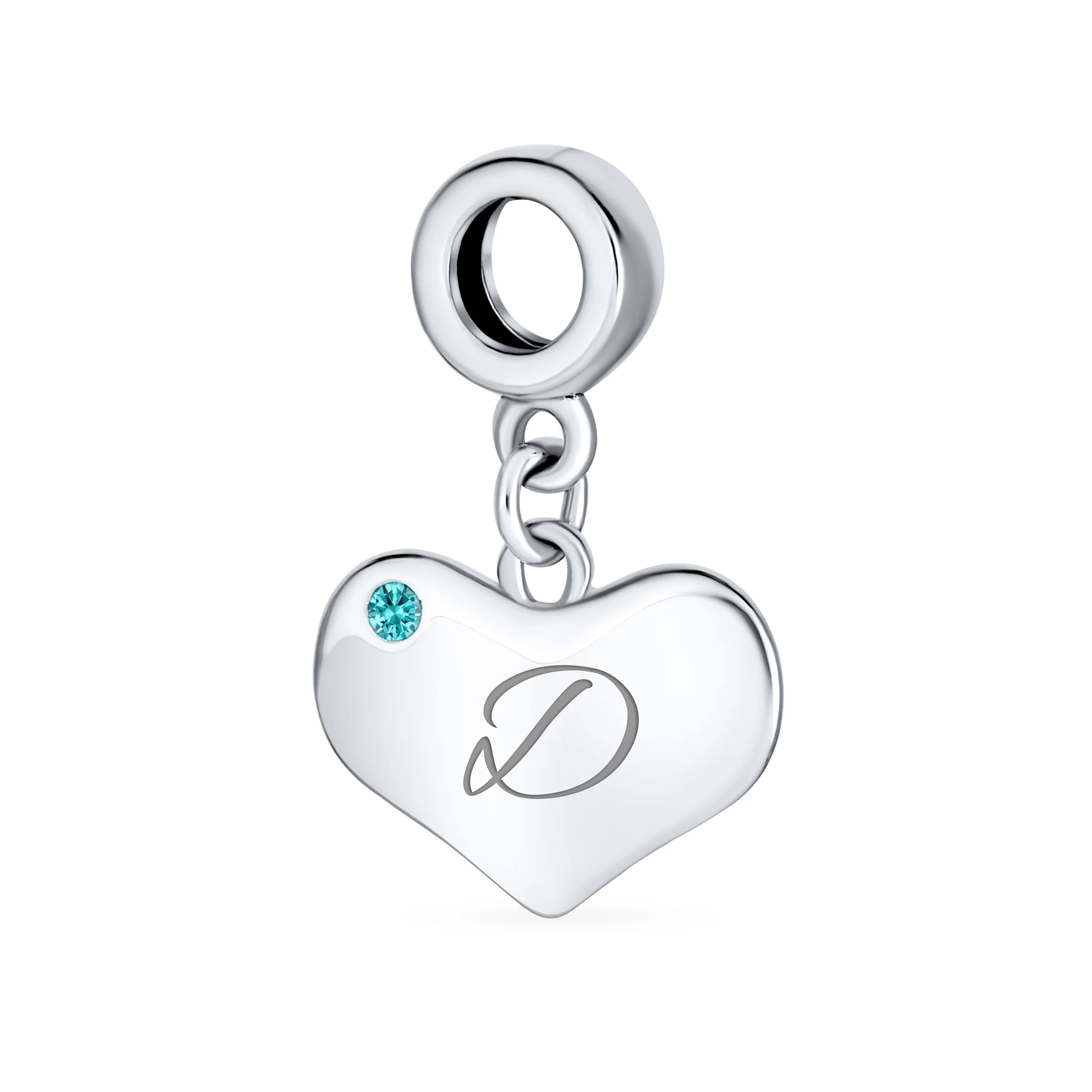 Initial Alphabet Bead Charm Aqua Blue Heart Dangle Bead for European Bracelet - Image 4