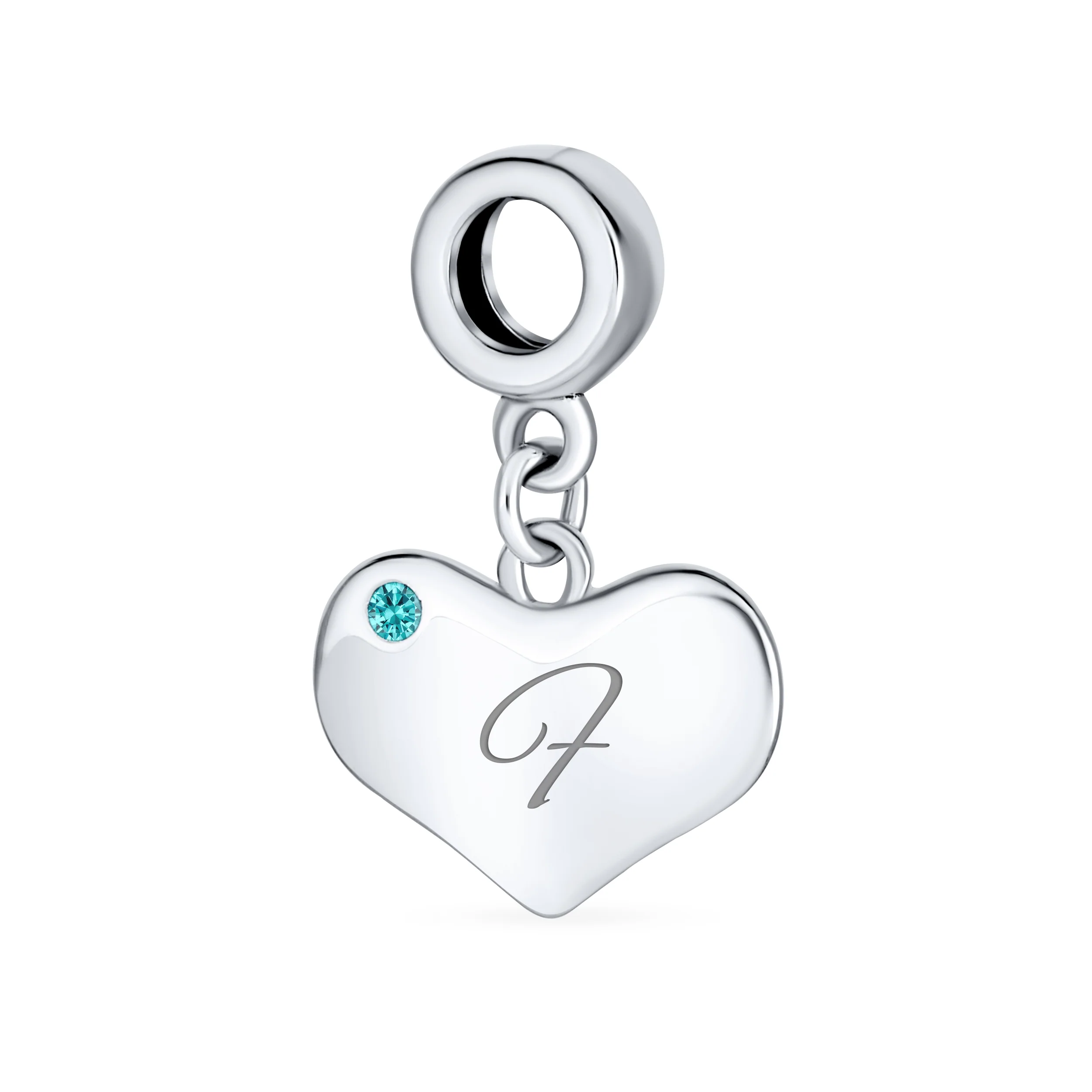 Initial Alphabet Bead Charm Aqua Blue Heart Dangle Bead for European Bracelet - Image 6