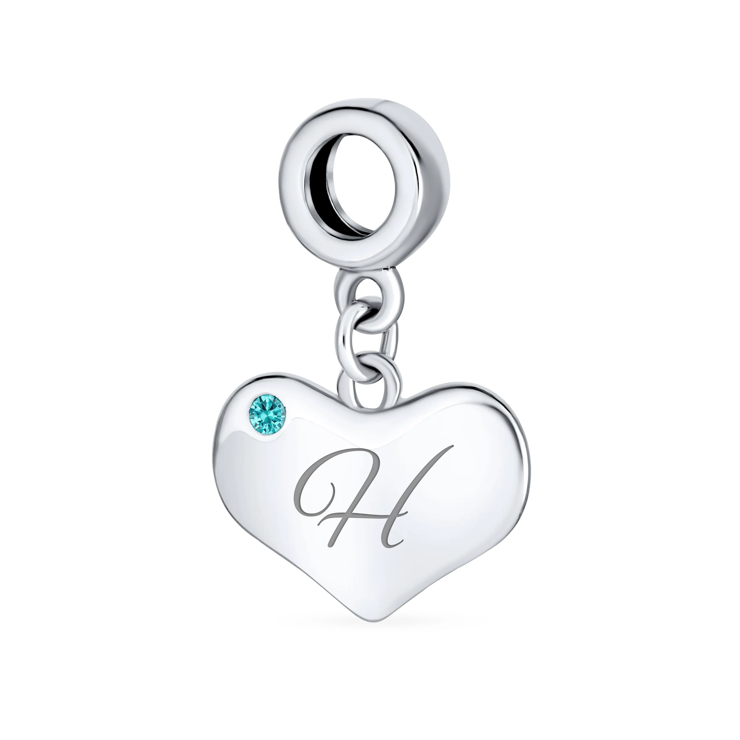 Initial Alphabet Bead Charm Aqua Blue Heart Dangle Bead for European Bracelet - Image 8
