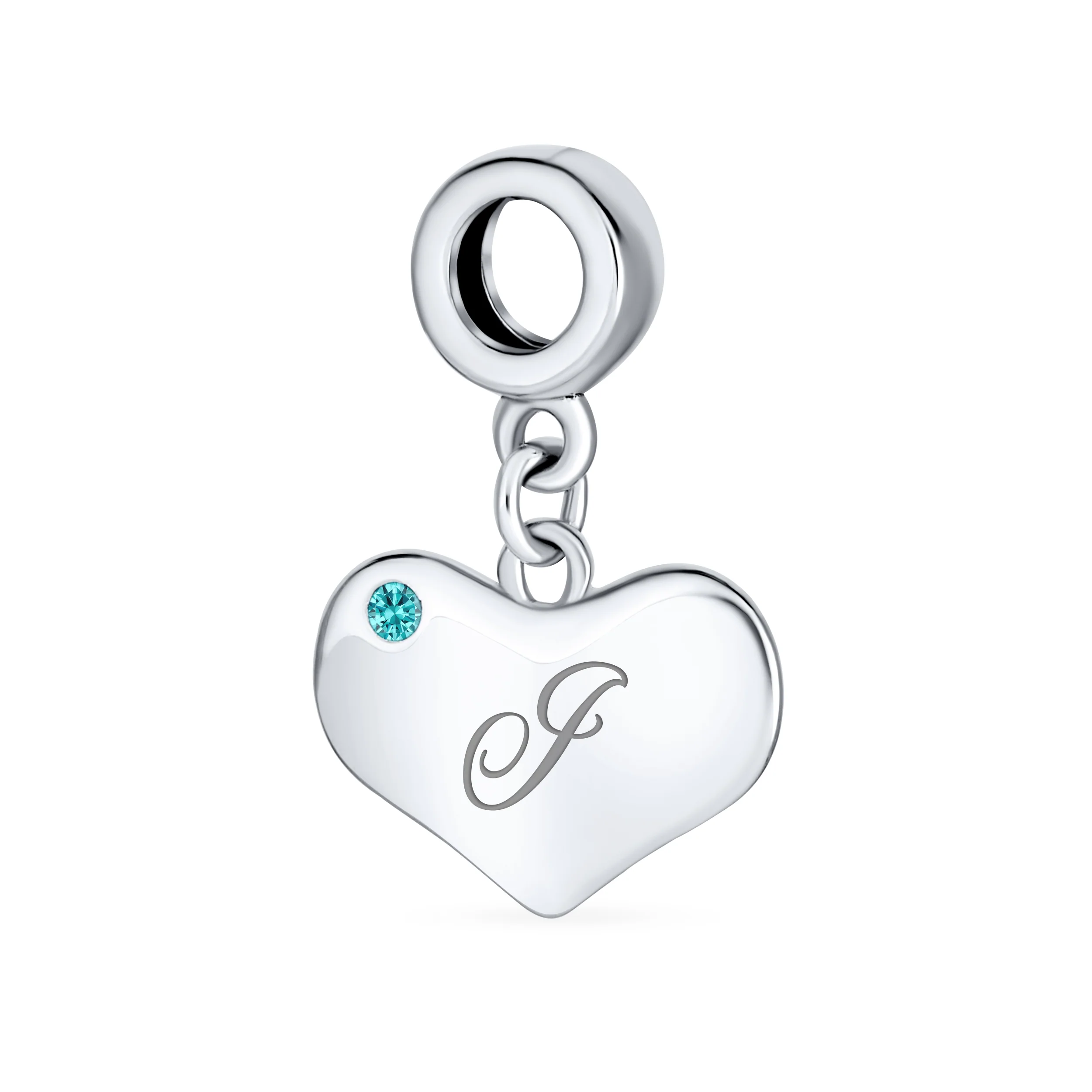Initial Alphabet Bead Charm Aqua Blue Heart Dangle Bead for European Bracelet - Image 9