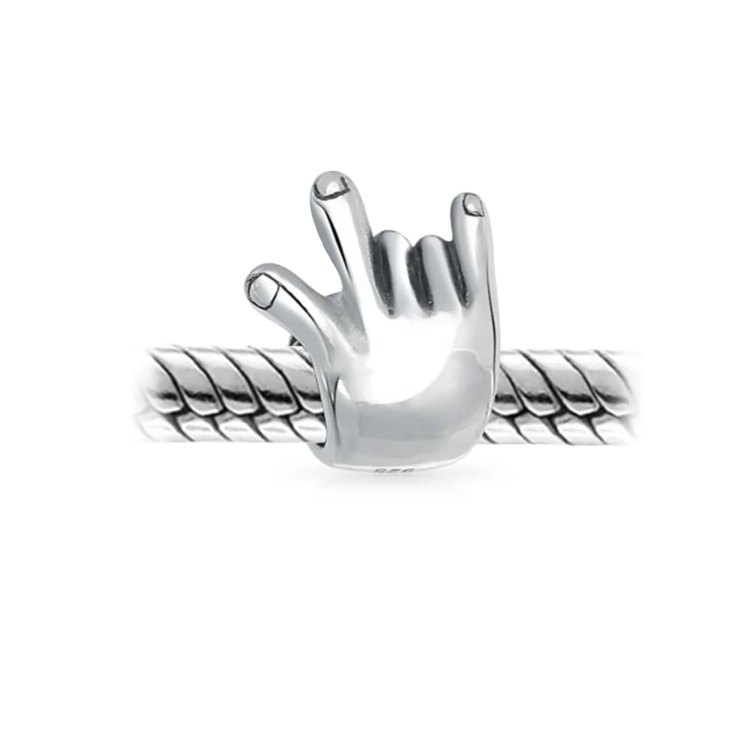I Love You Hand Sign Symbol Charm Bead .925 Sterling Silver for Bracelet - Image 2