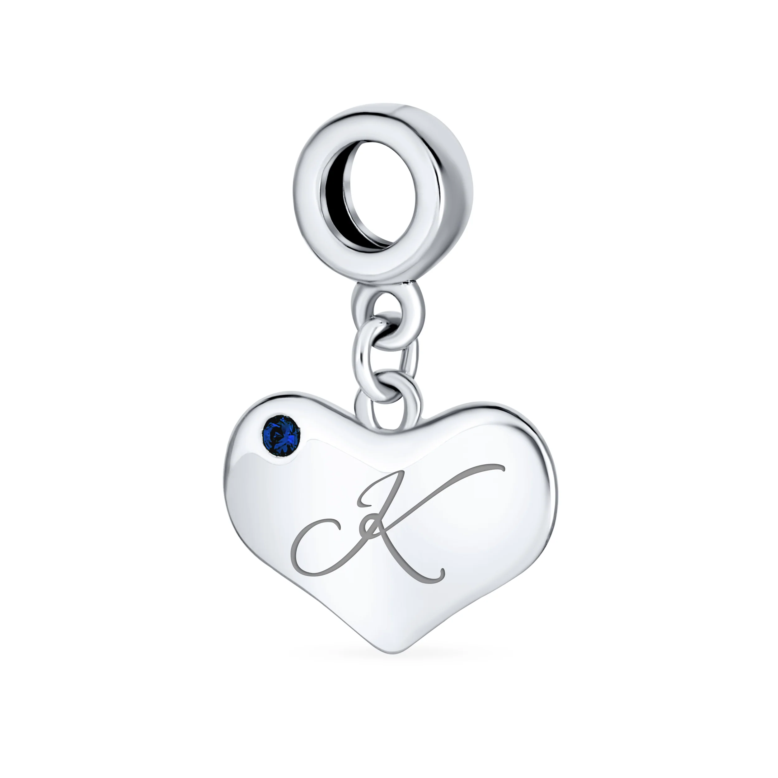 Initial Alphabet Bead Charm A-Z Blue Sapphire Heart Dangle for European Bracelet - Image 11