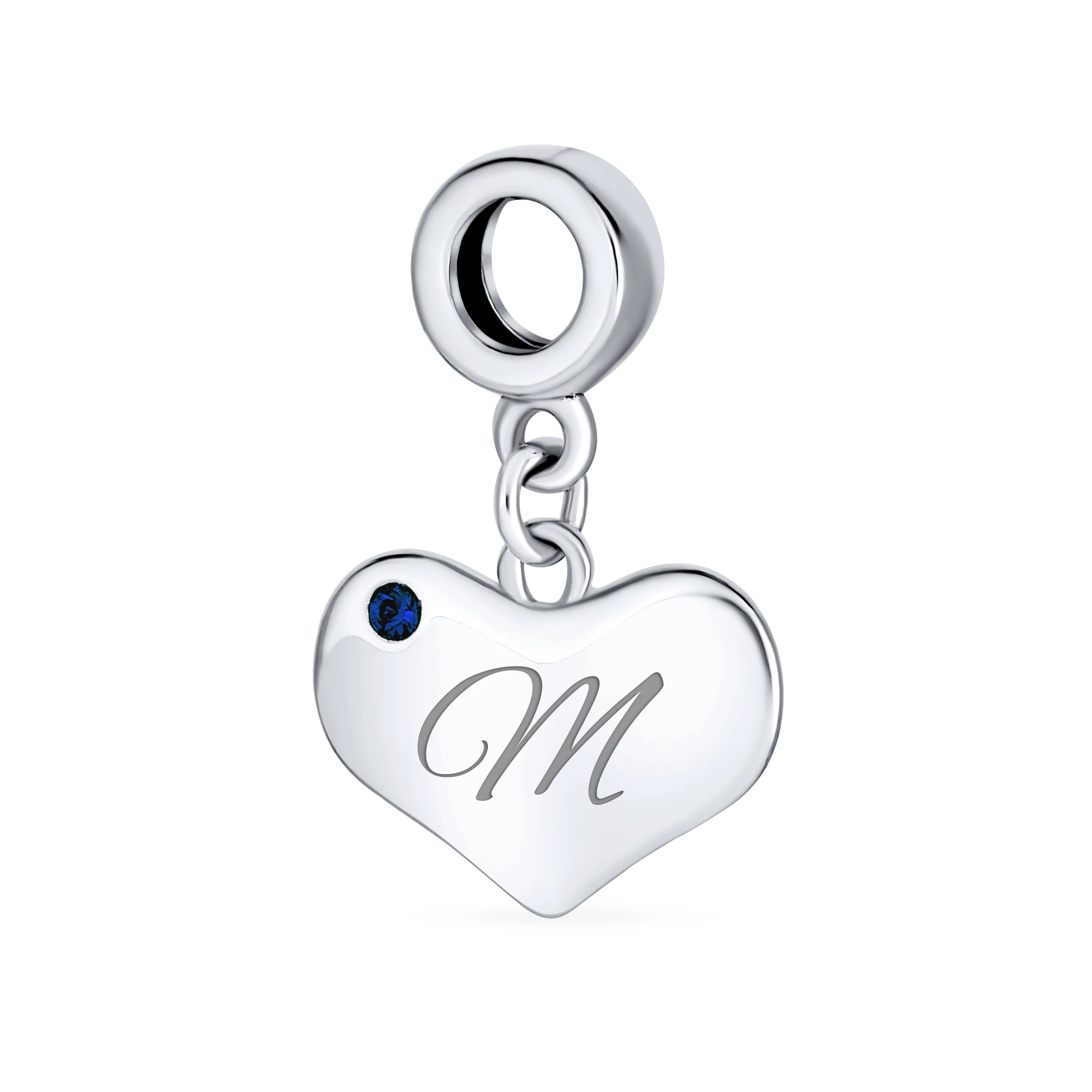 Initial Alphabet Bead Charm A-Z Blue Sapphire Heart Dangle for European Bracelet - Image 13