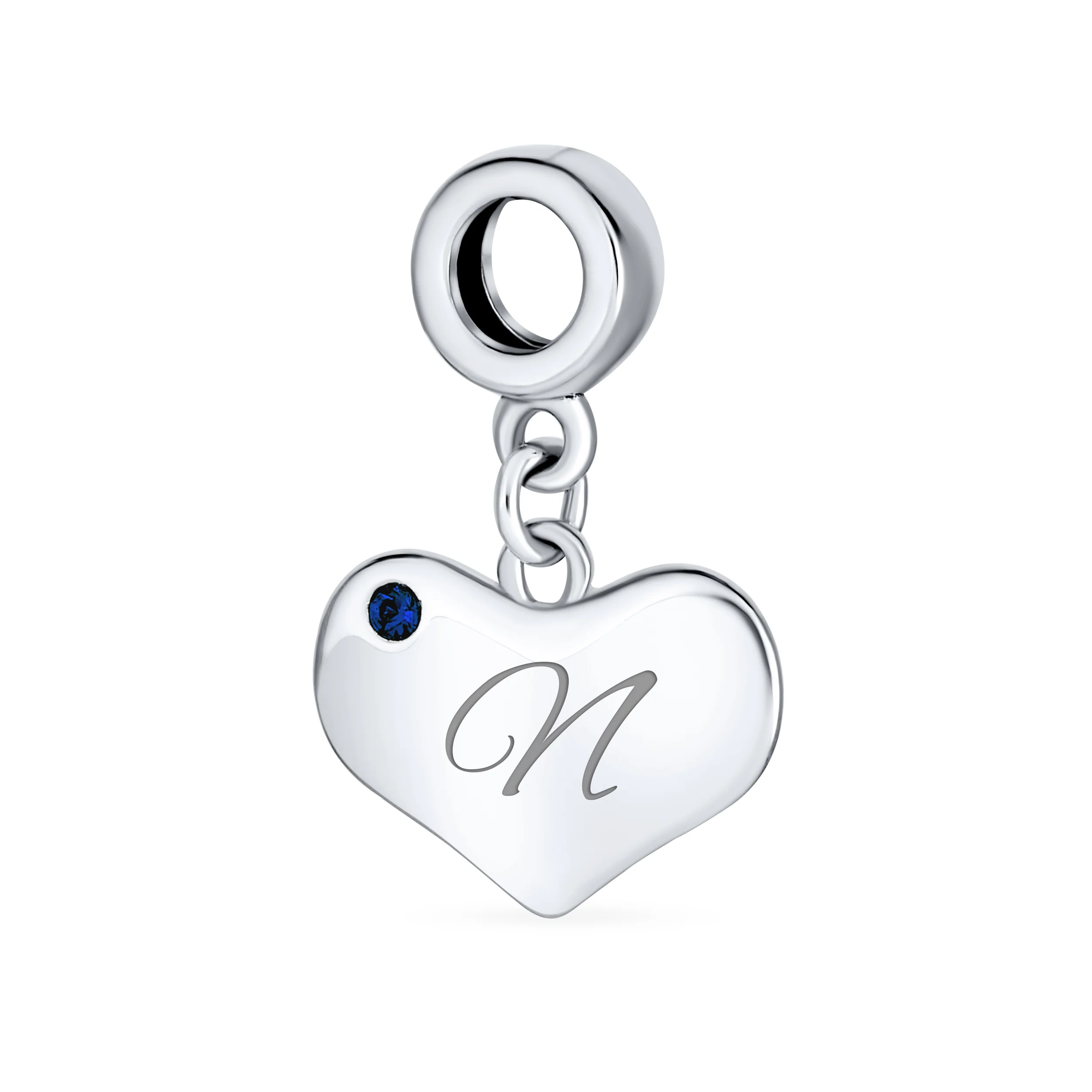 Initial Alphabet Bead Charm A-Z Blue Sapphire Heart Dangle for European Bracelet - Image 14