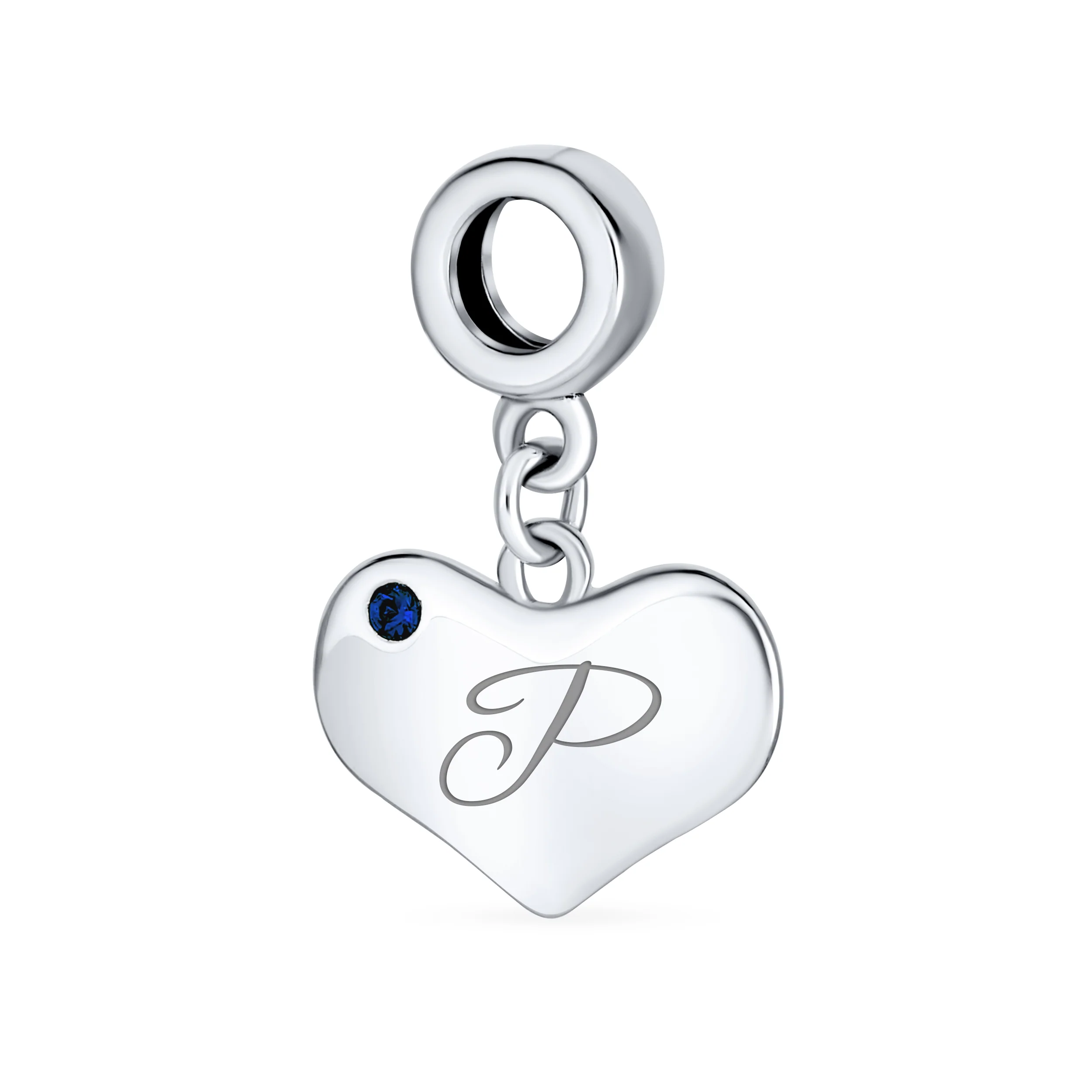 Initial Alphabet Bead Charm A-Z Blue Sapphire Heart Dangle for European Bracelet - Image 16