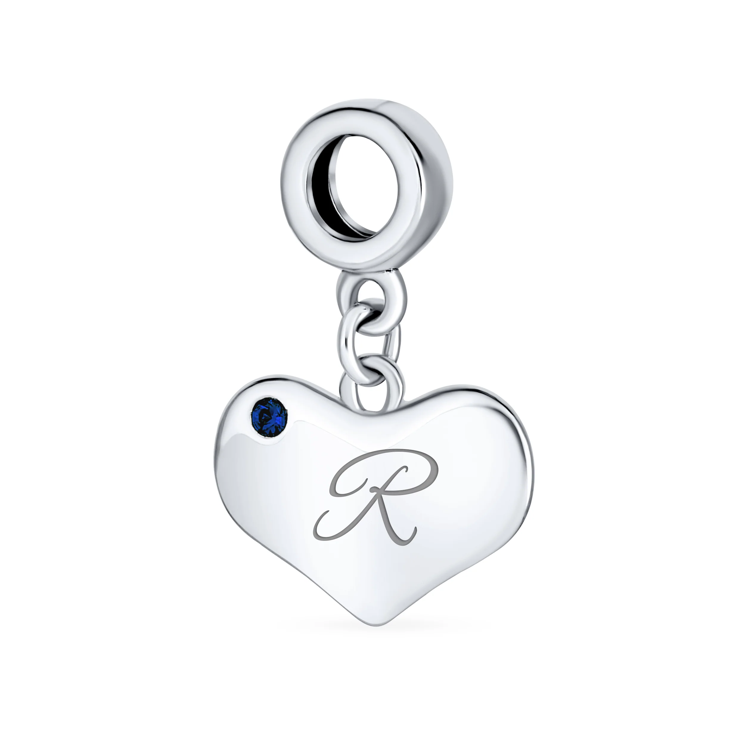 Initial Alphabet Bead Charm A-Z Blue Sapphire Heart Dangle for European Bracelet - Image 18