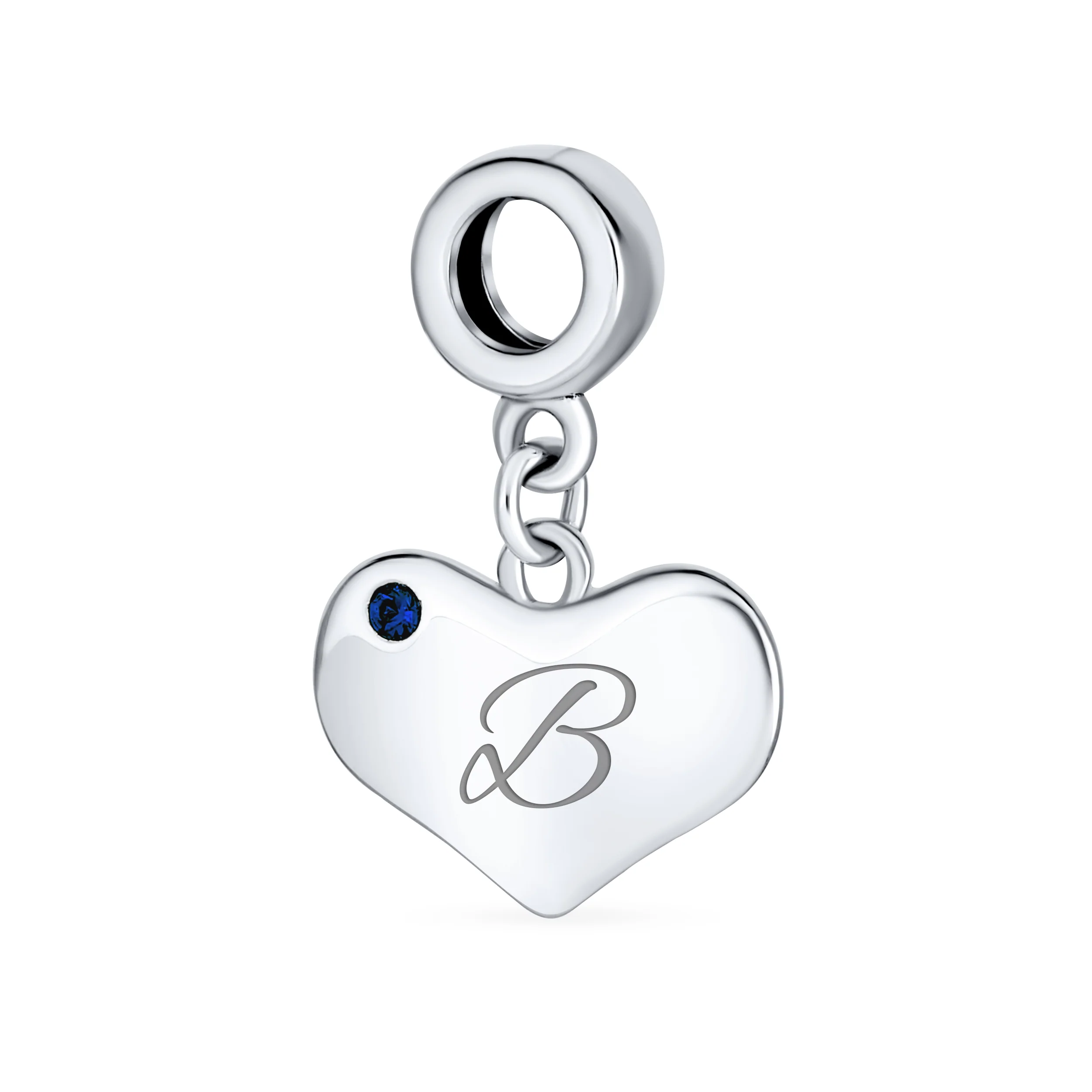 Initial Alphabet Bead Charm A-Z Blue Sapphire Heart Dangle for European Bracelet - Image 2