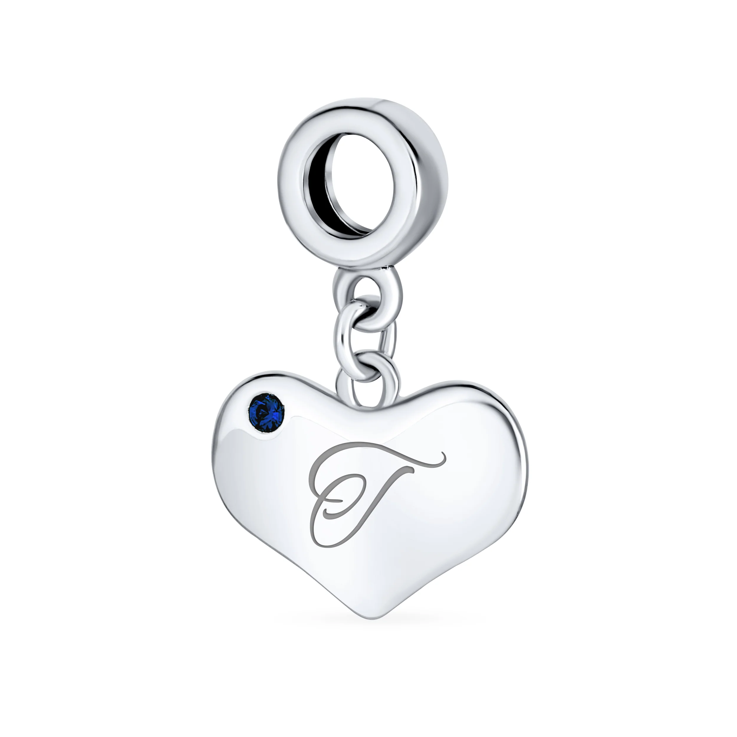 Initial Alphabet Bead Charm A-Z Blue Sapphire Heart Dangle for European Bracelet - Image 20