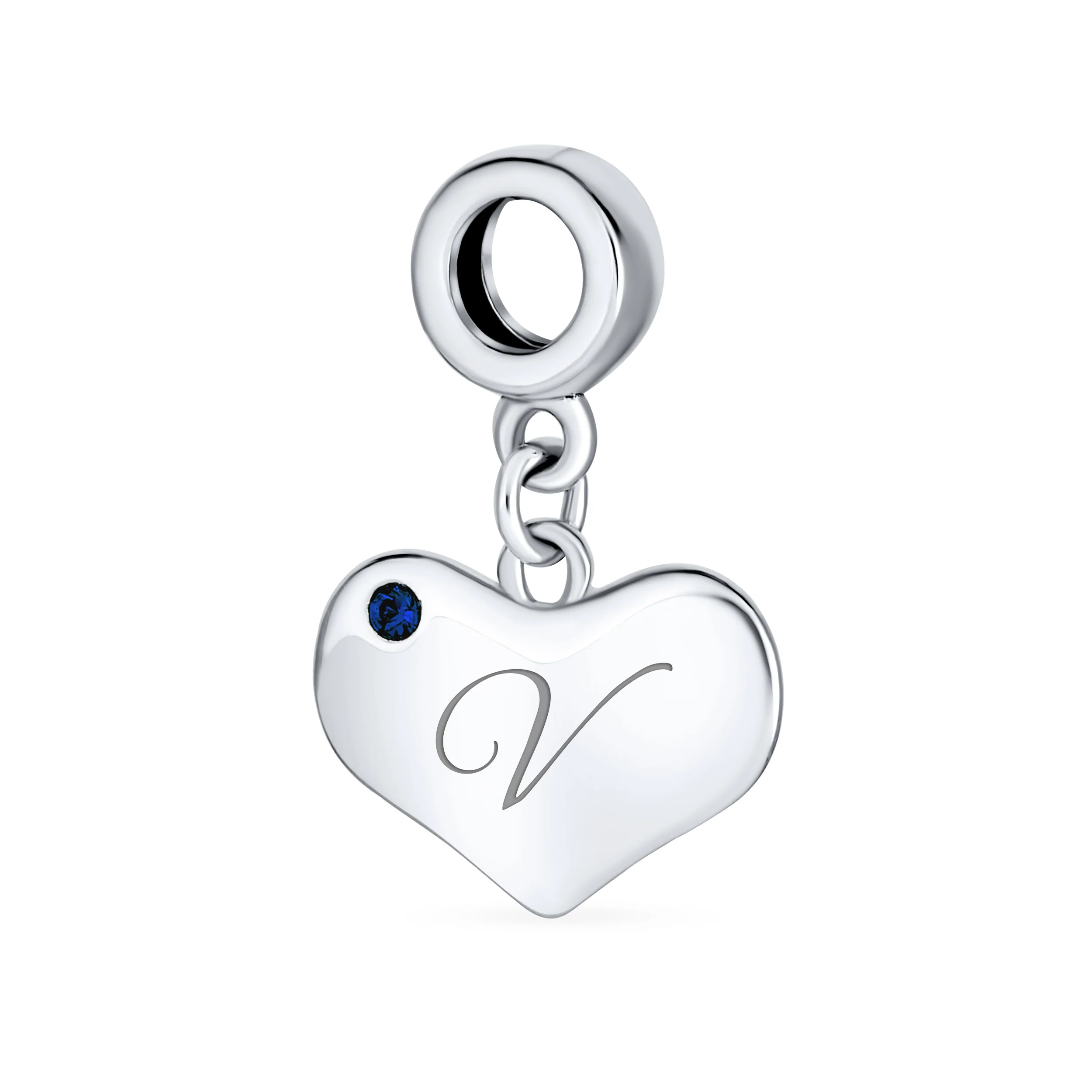 Initial Alphabet Bead Charm A-Z Blue Sapphire Heart Dangle for European Bracelet - Image 22