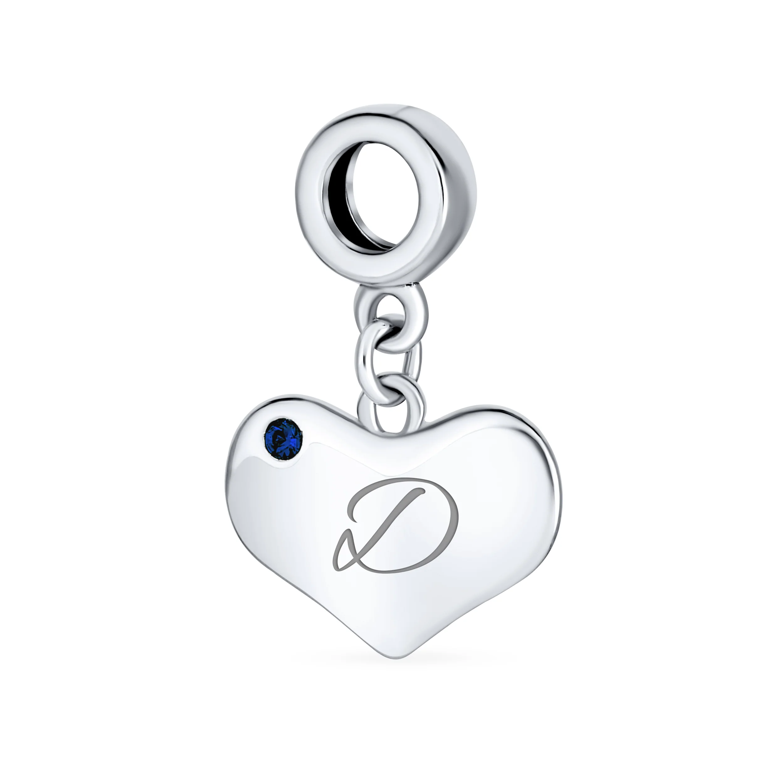 Initial Alphabet Bead Charm A-Z Blue Sapphire Heart Dangle for European Bracelet - Image 4