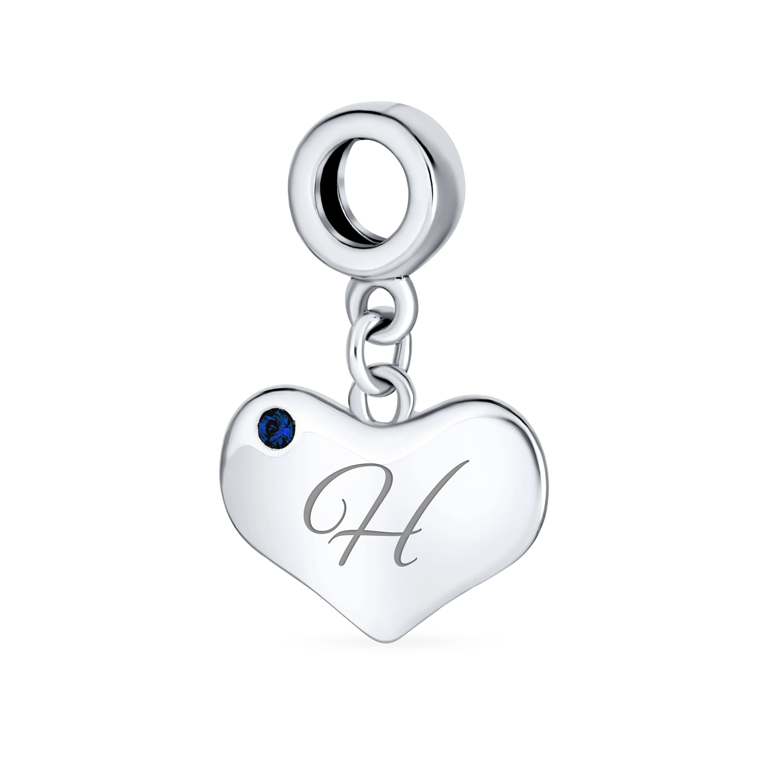 Initial Alphabet Bead Charm A-Z Blue Sapphire Heart Dangle for European Bracelet - Image 8