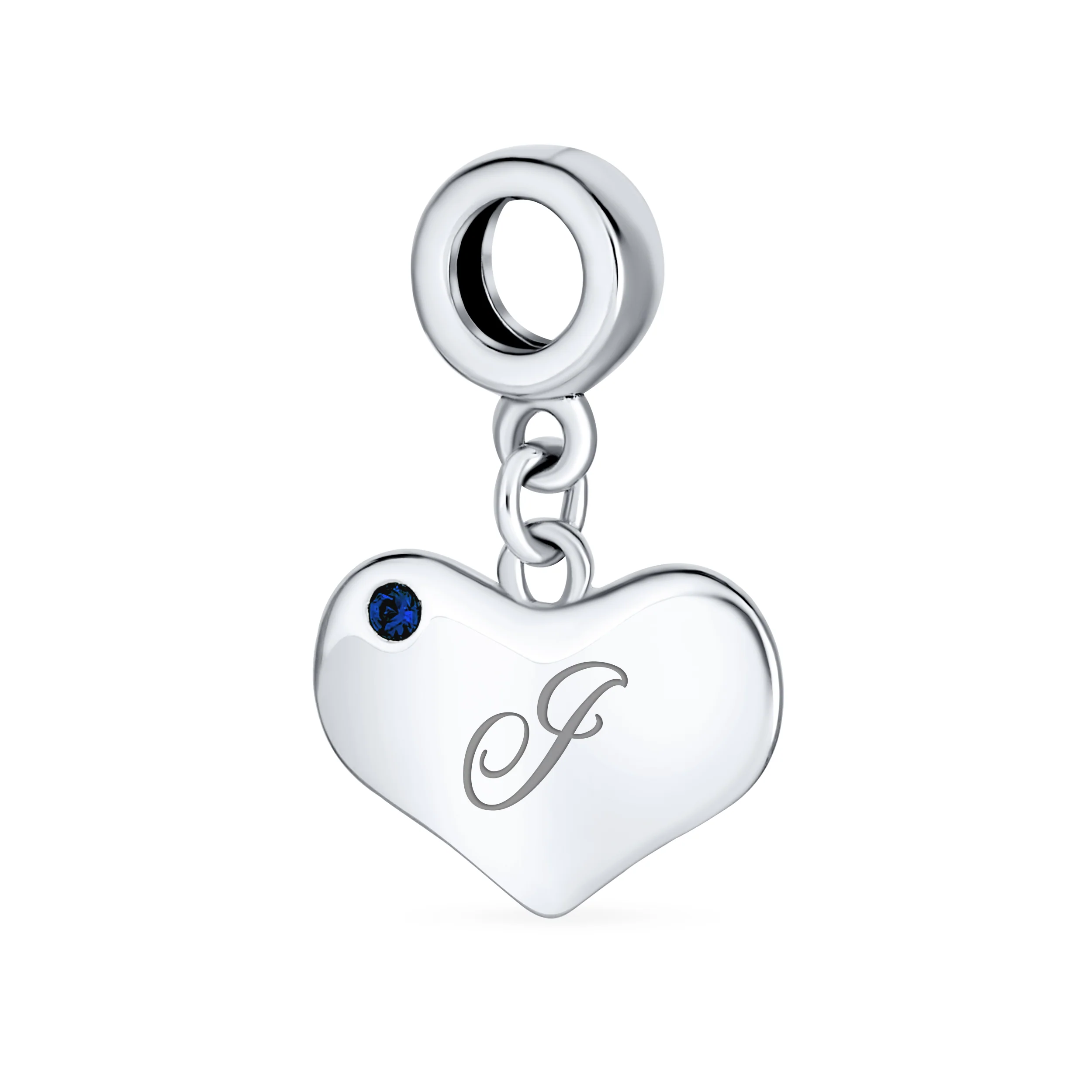 Initial Alphabet Bead Charm A-Z Blue Sapphire Heart Dangle for European Bracelet - Image 9