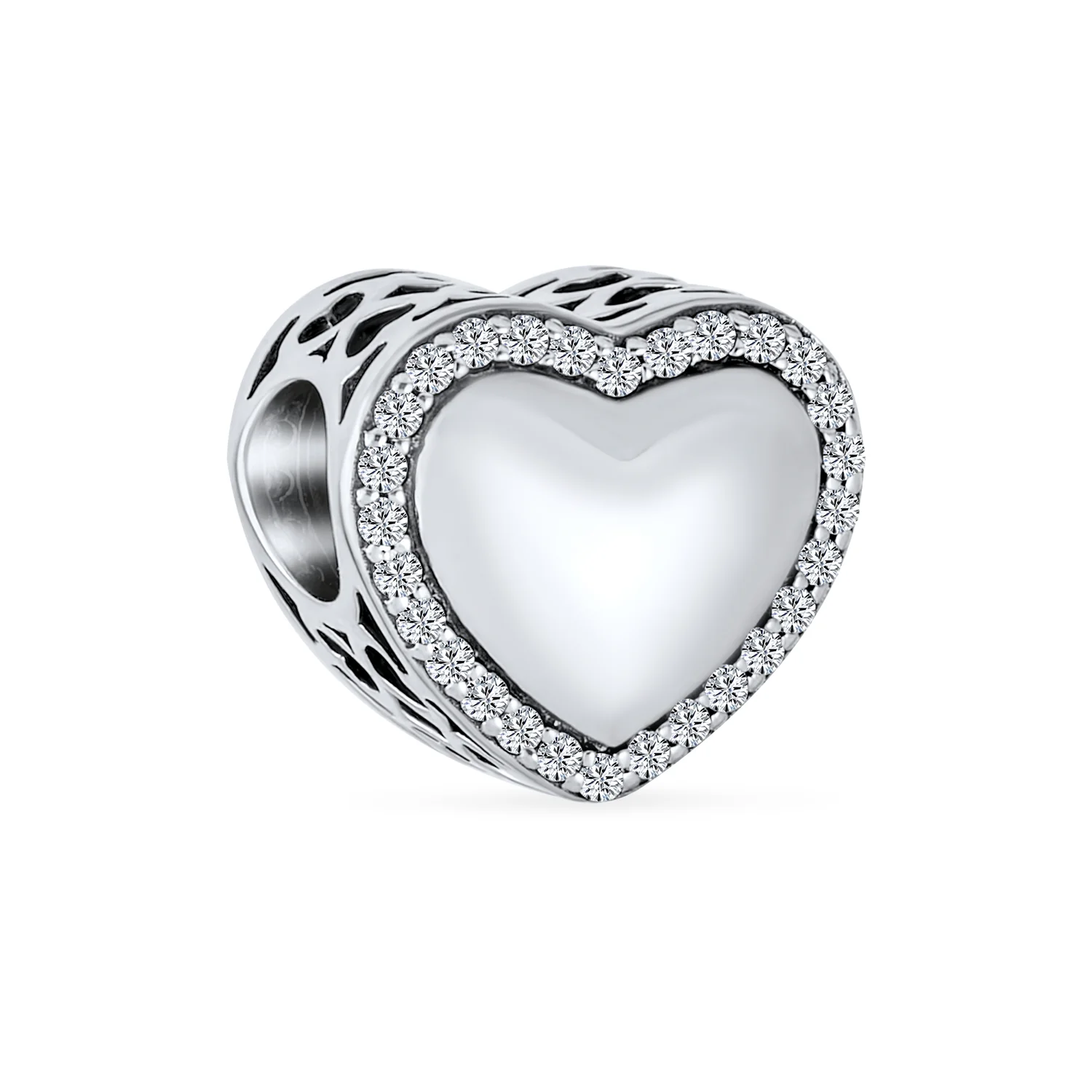 Initial Alphabet Bead Charm A-Z Crystal Heart Sterling Silver for Bracelet