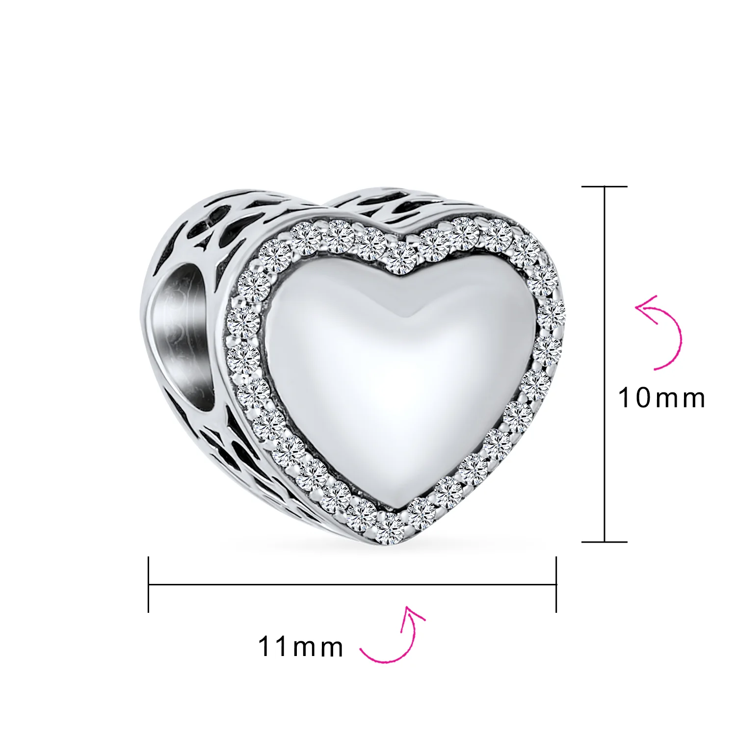 Initial Alphabet Bead Charm A-Z Crystal Heart Sterling Silver for Bracelet - Image 3