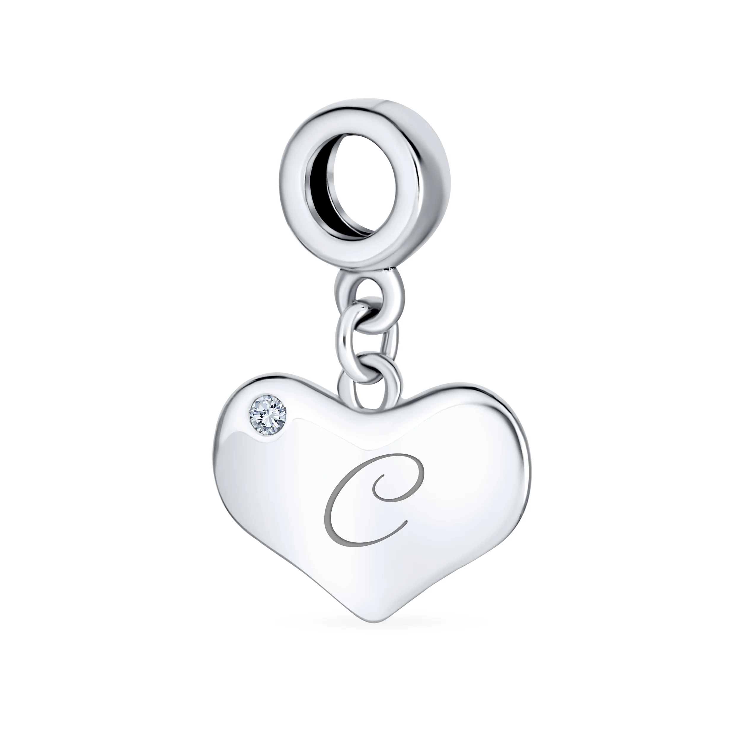 Initial Alphabet Bead Charm A-Z Crystal Heart Dangle for European Bracelet - Image 3