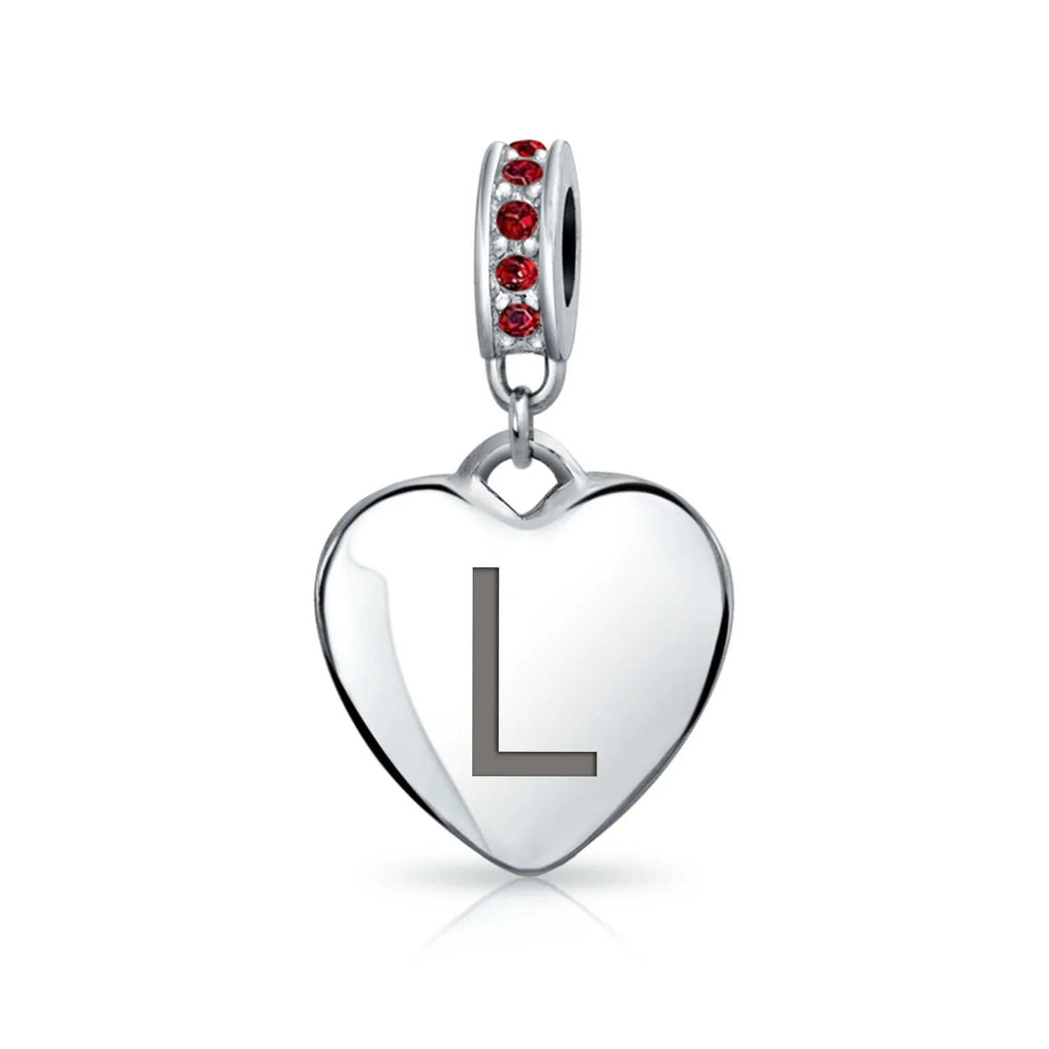 Initial Alphabet Bead Charm Dark Red Heart with Crystal Accent for Bracelets - Image 12